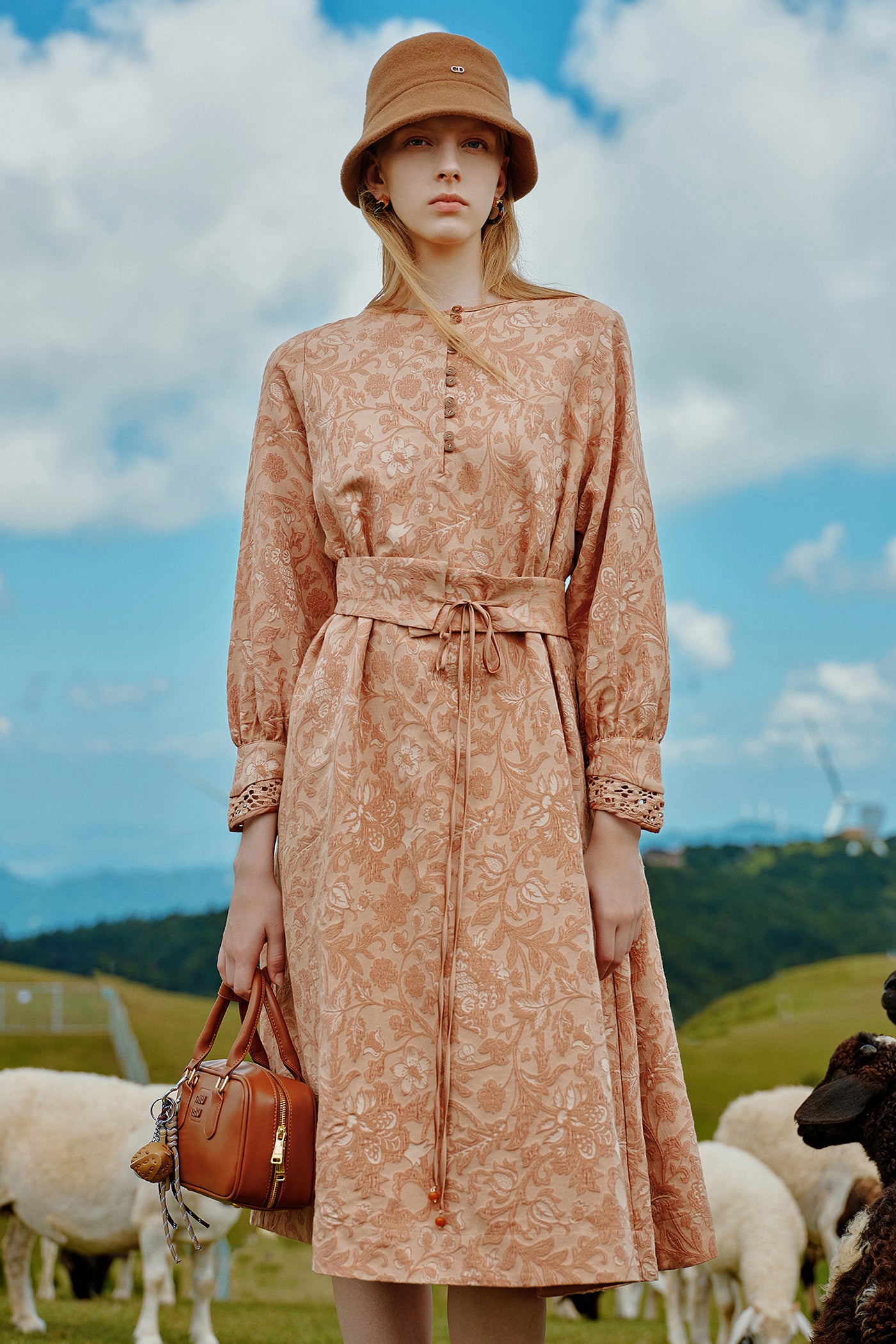 Kamilan Embroidered Jacquard Long-Sleeve Dress