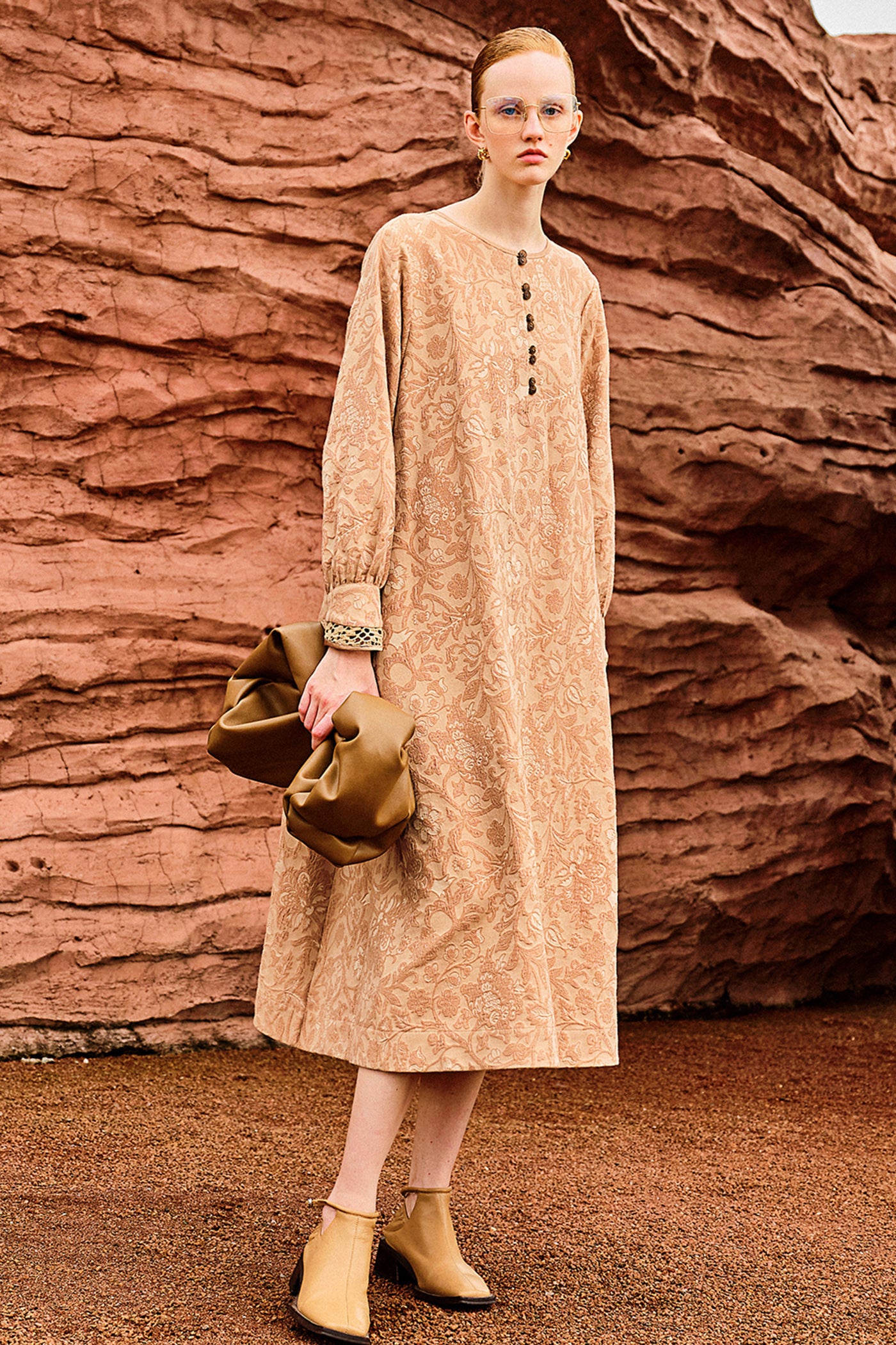 Kamilan Embroidered Jacquard Long-Sleeve Dress