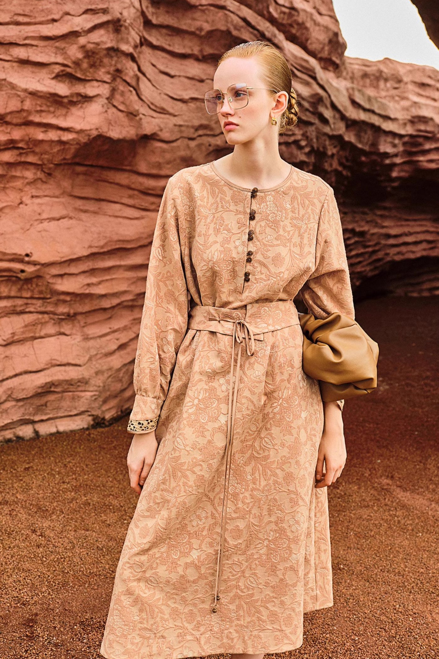 Kamilan Embroidered Jacquard Long-Sleeve Dress