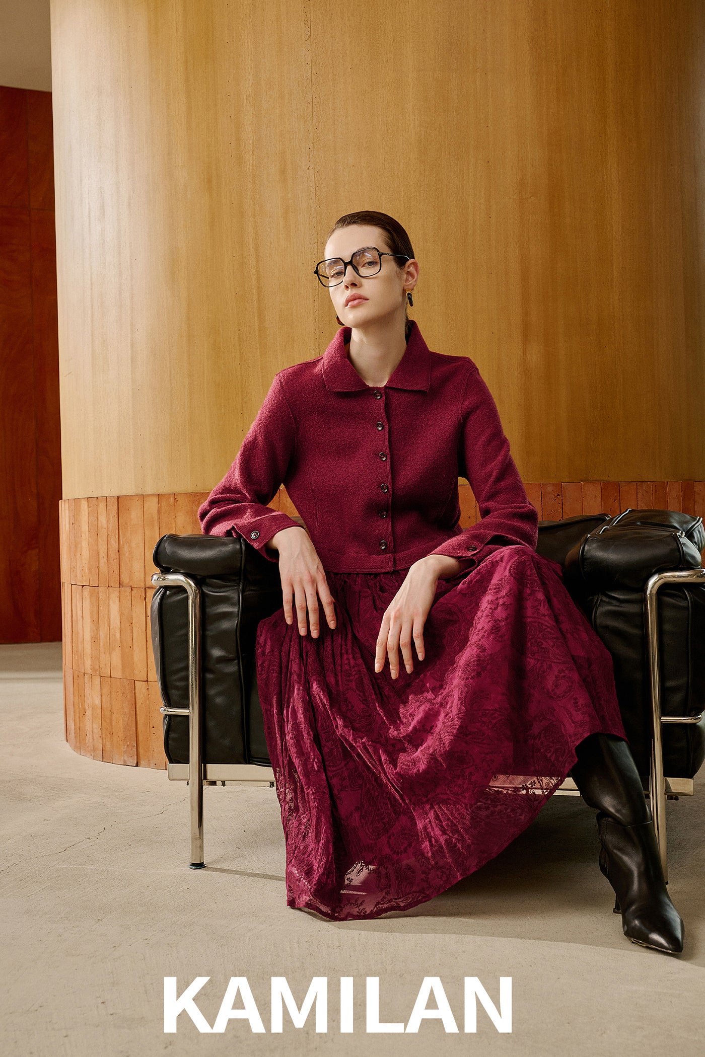 KAMILAN Wool & Jacquard Paneled Dress for Autumn–Winter