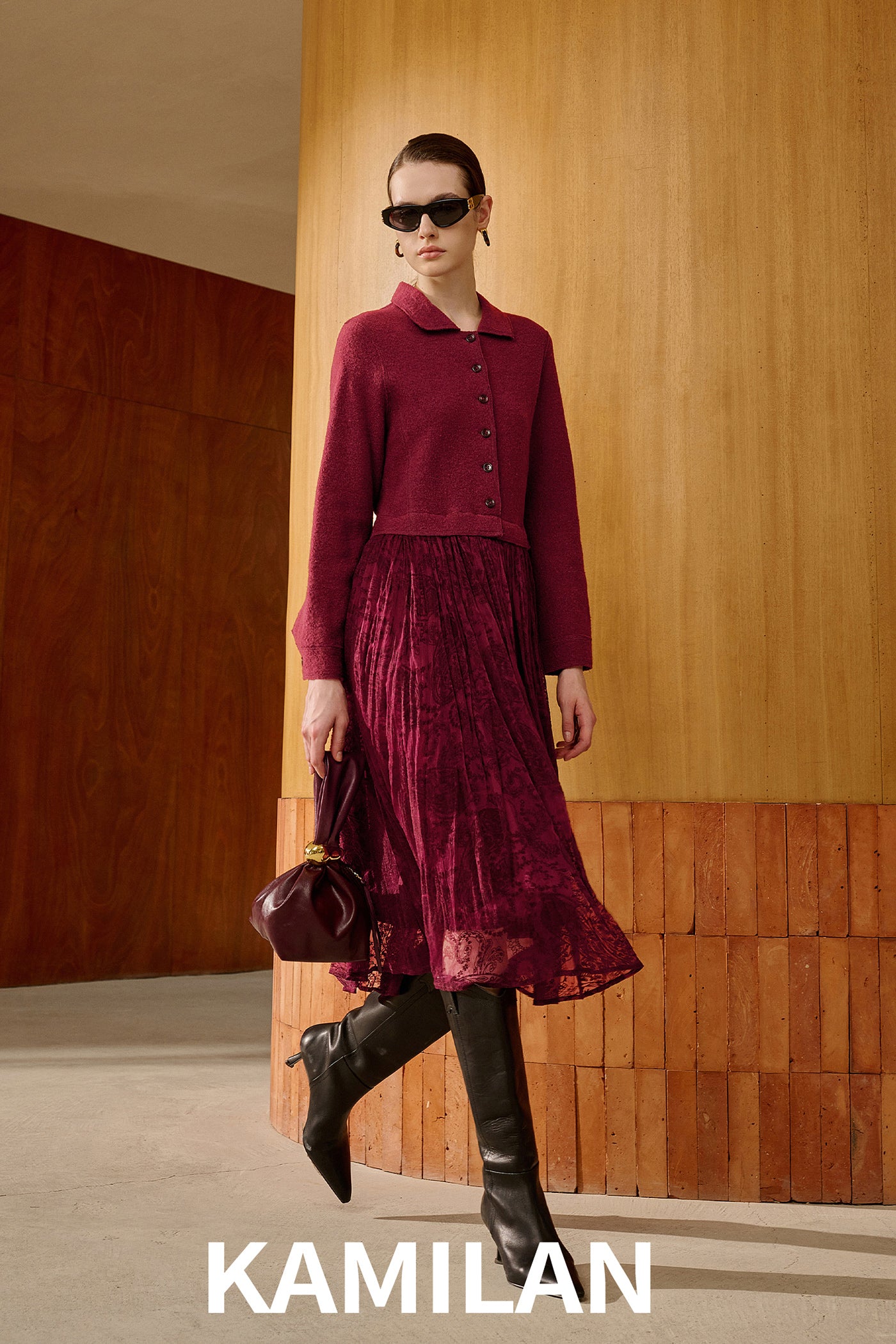 KAMILAN Wool & Jacquard Paneled Dress for Autumn–Winter