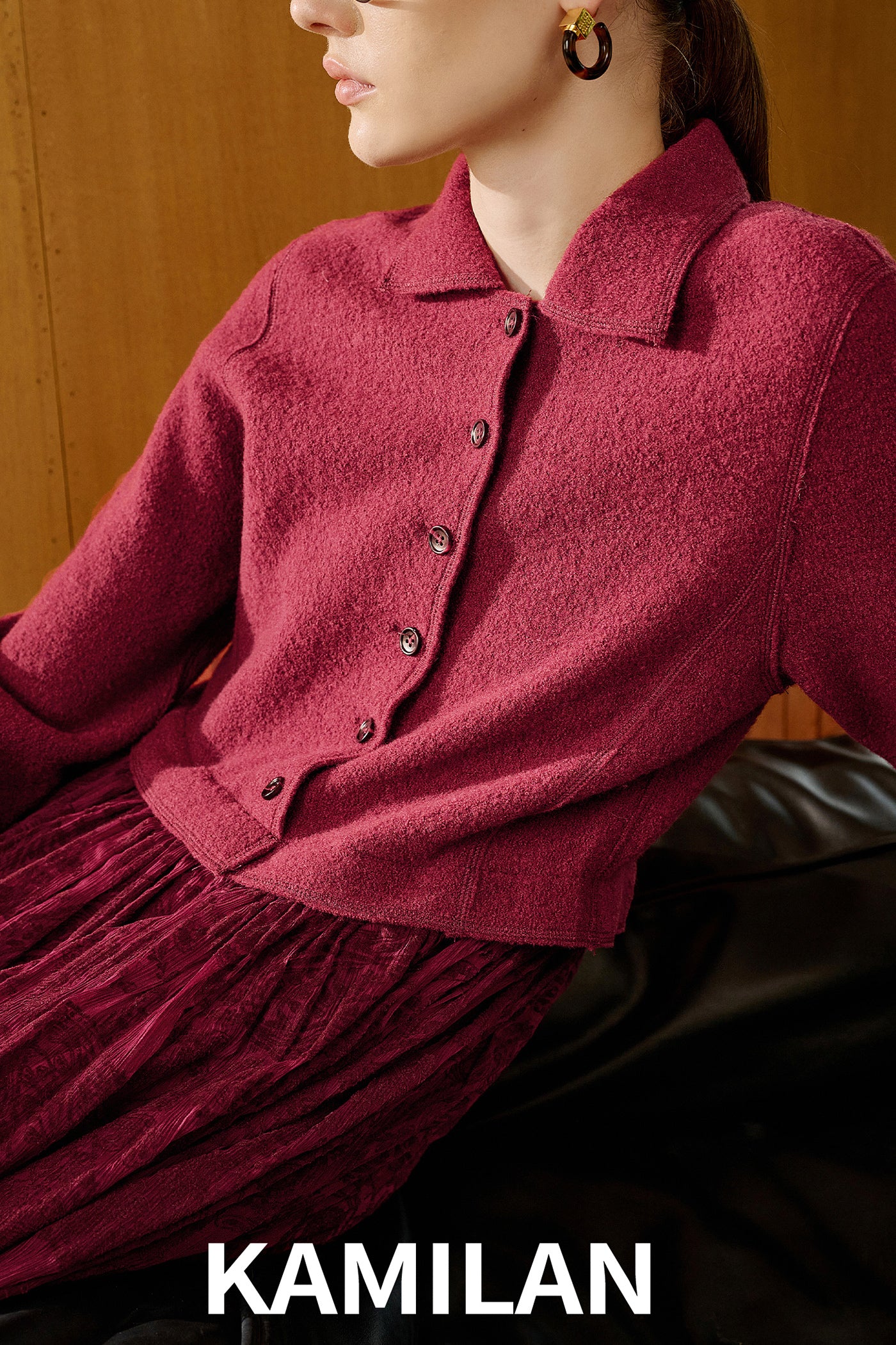 KAMILAN Wool & Jacquard Paneled Dress for Autumn–Winter