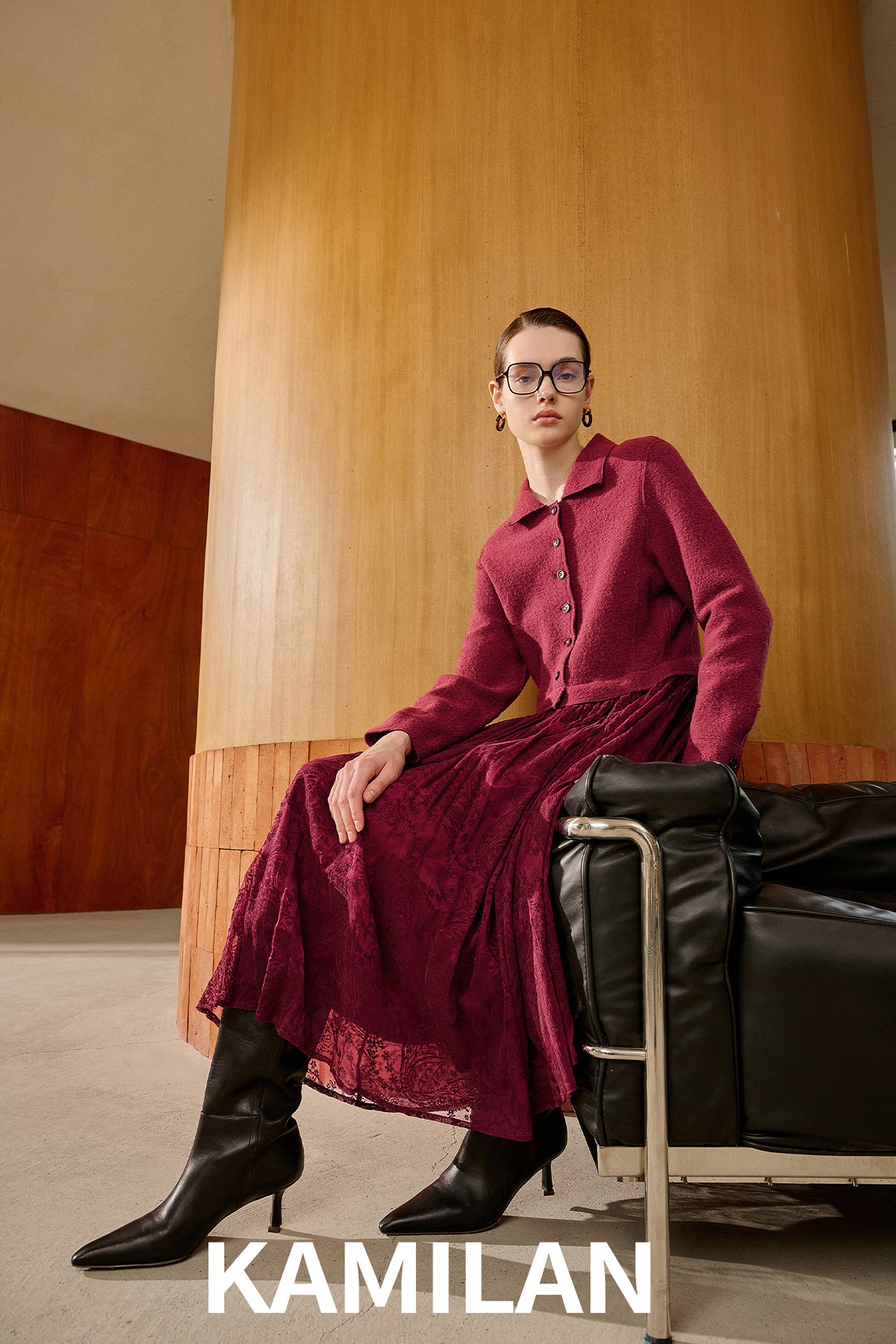 KAMILAN Wool & Jacquard Paneled Dress for Autumn–Winter