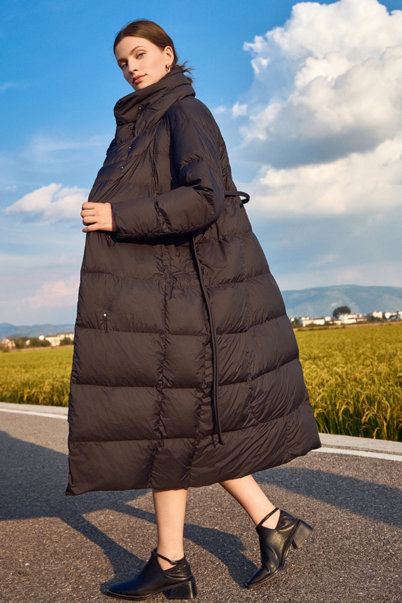 KAMILAN Long Down Coat with High Collar