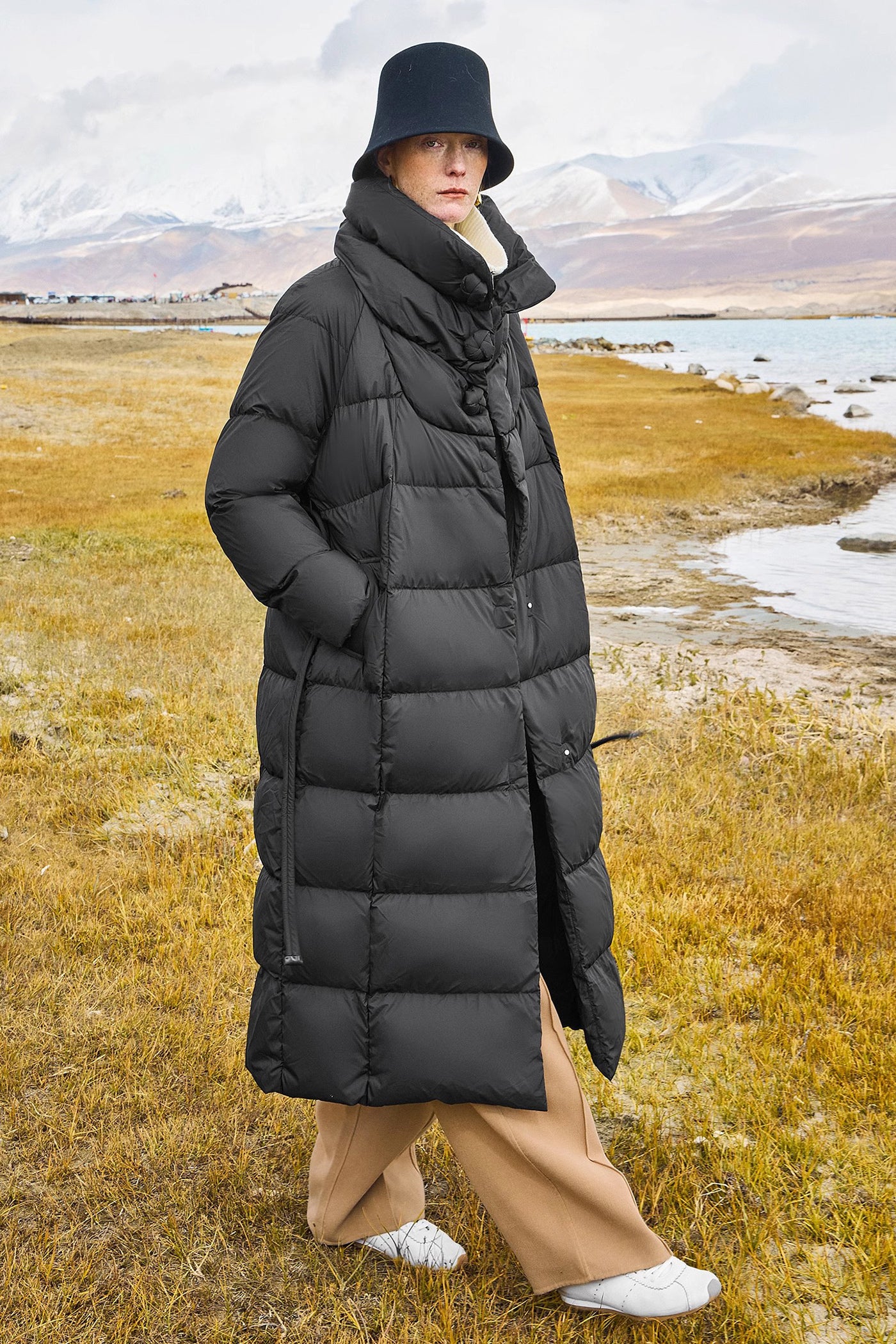 KAMILAN Long Down Coat with High Collar