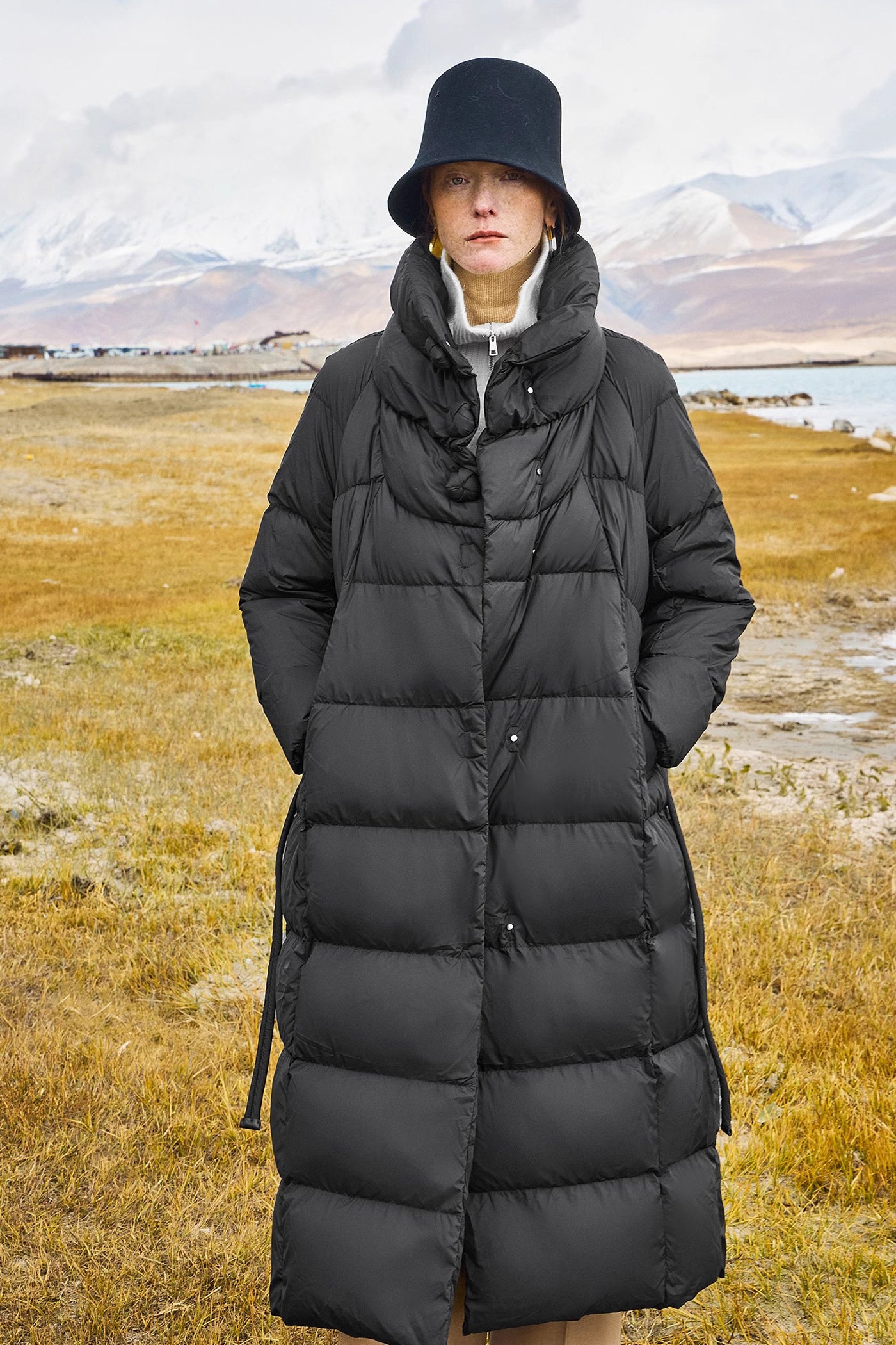 KAMILAN Long Down Coat with High Collar