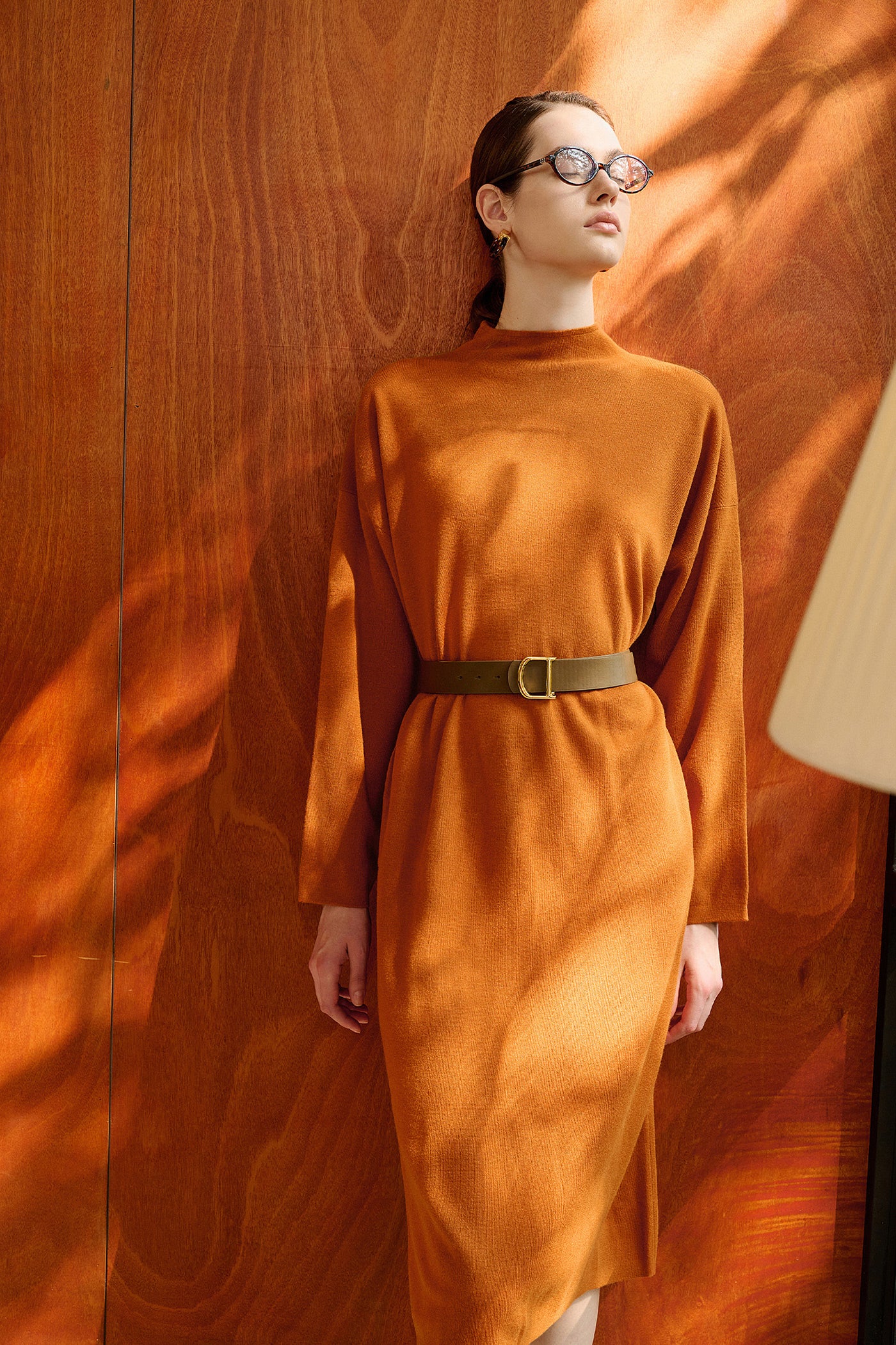 KAMILAN Wool-Blend Knit Dress with Raised Collar