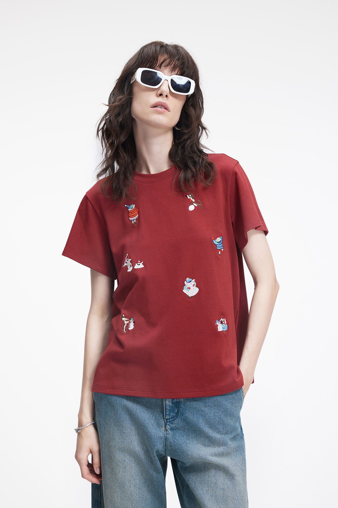 KAMILAN Embroidered Cotton Crewneck Tee