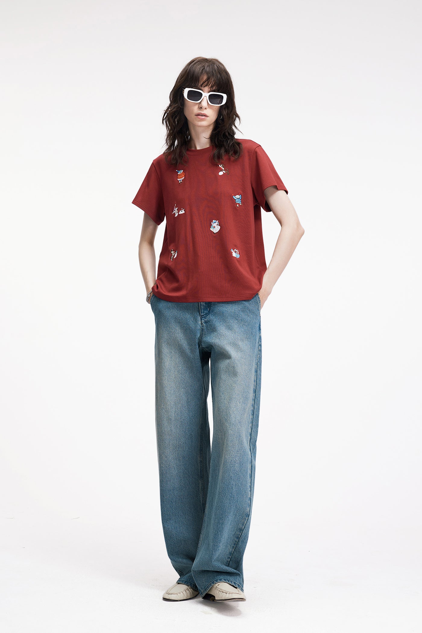 KAMILAN Embroidered Cotton Crewneck Tee