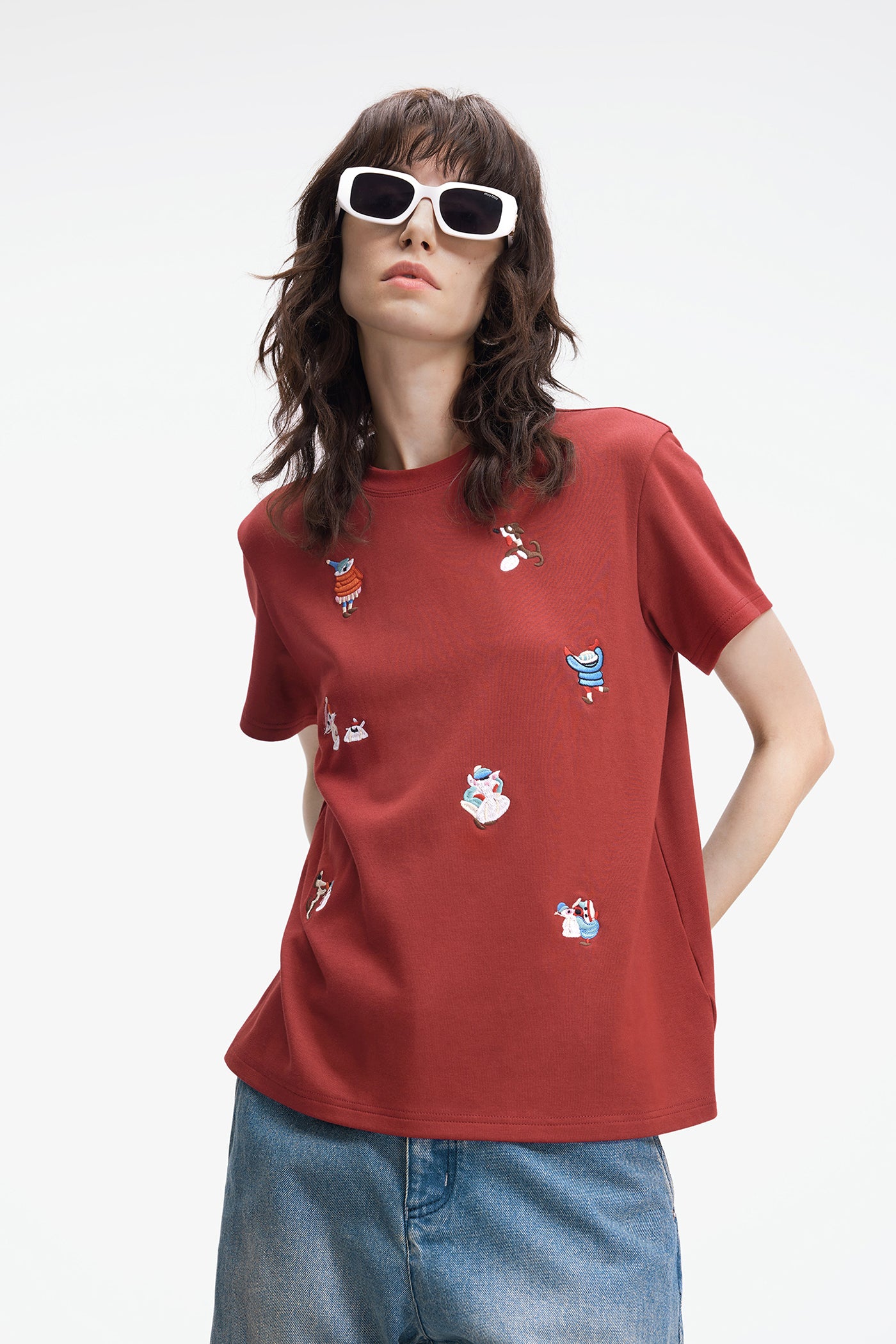 KAMILAN Embroidered Cotton Crewneck Tee