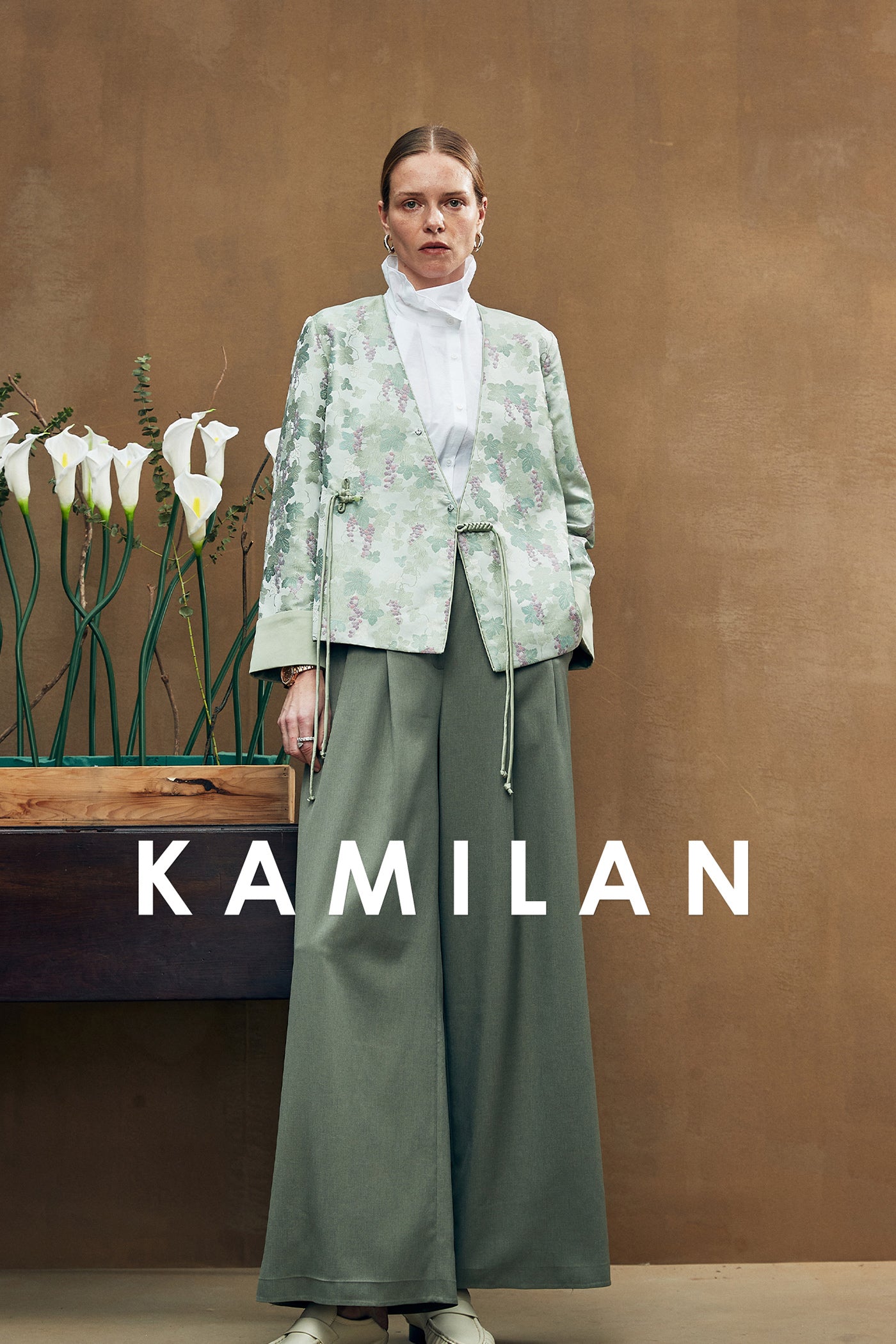 KAMILAN Floral Jacquard Jacket with Adjustable Drawstring Wais
