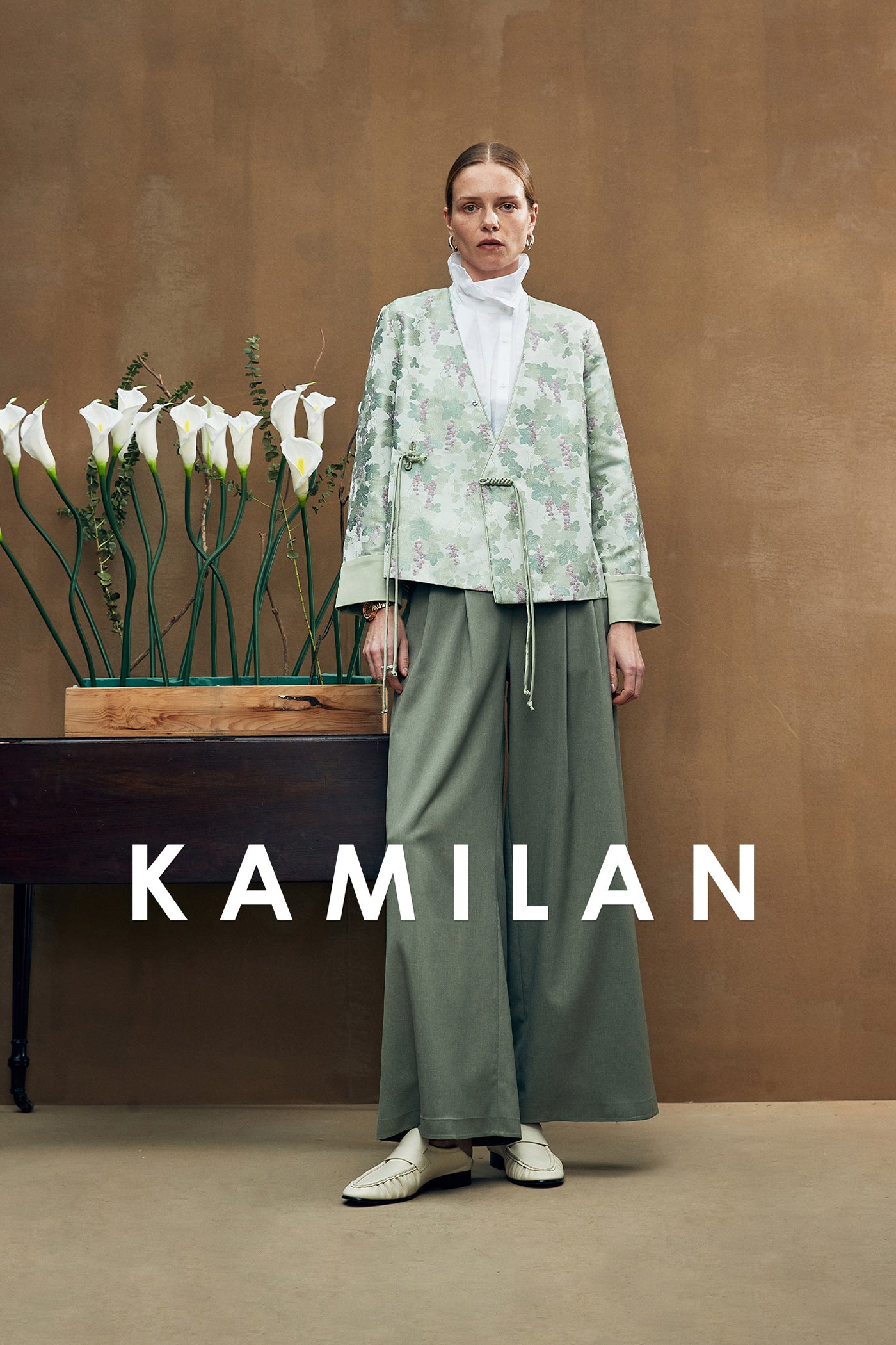 KAMILAN Floral Jacquard Jacket with Adjustable Drawstring Wais