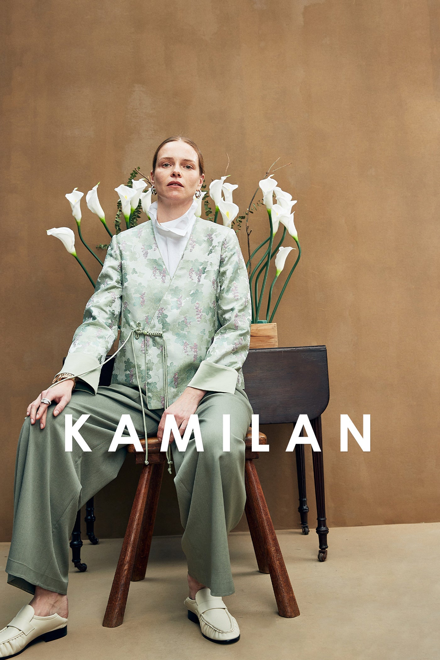 KAMILAN Floral Jacquard Jacket with Adjustable Drawstring Wais