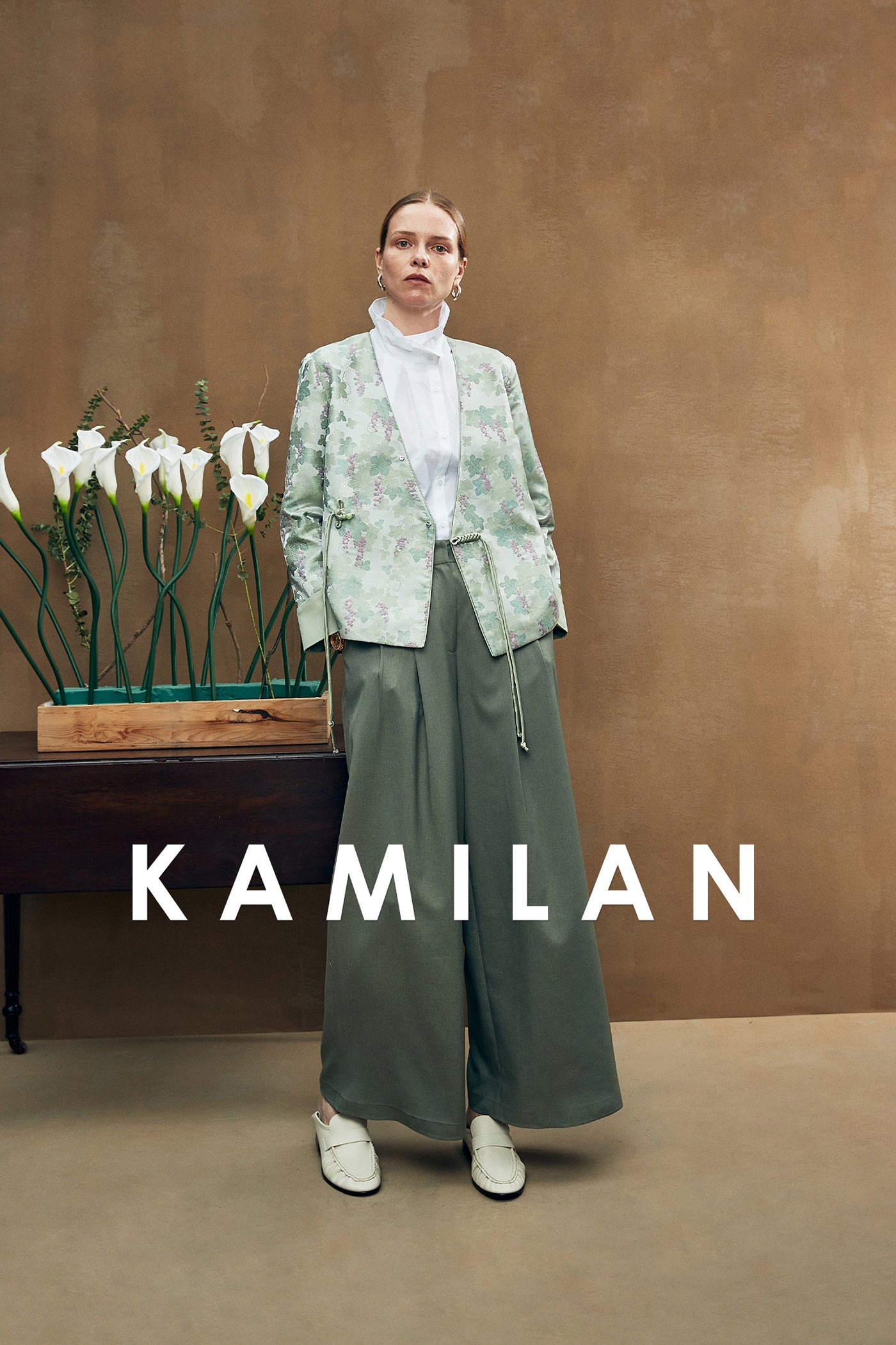 KAMILAN Floral Jacquard Jacket with Adjustable Drawstring Wais