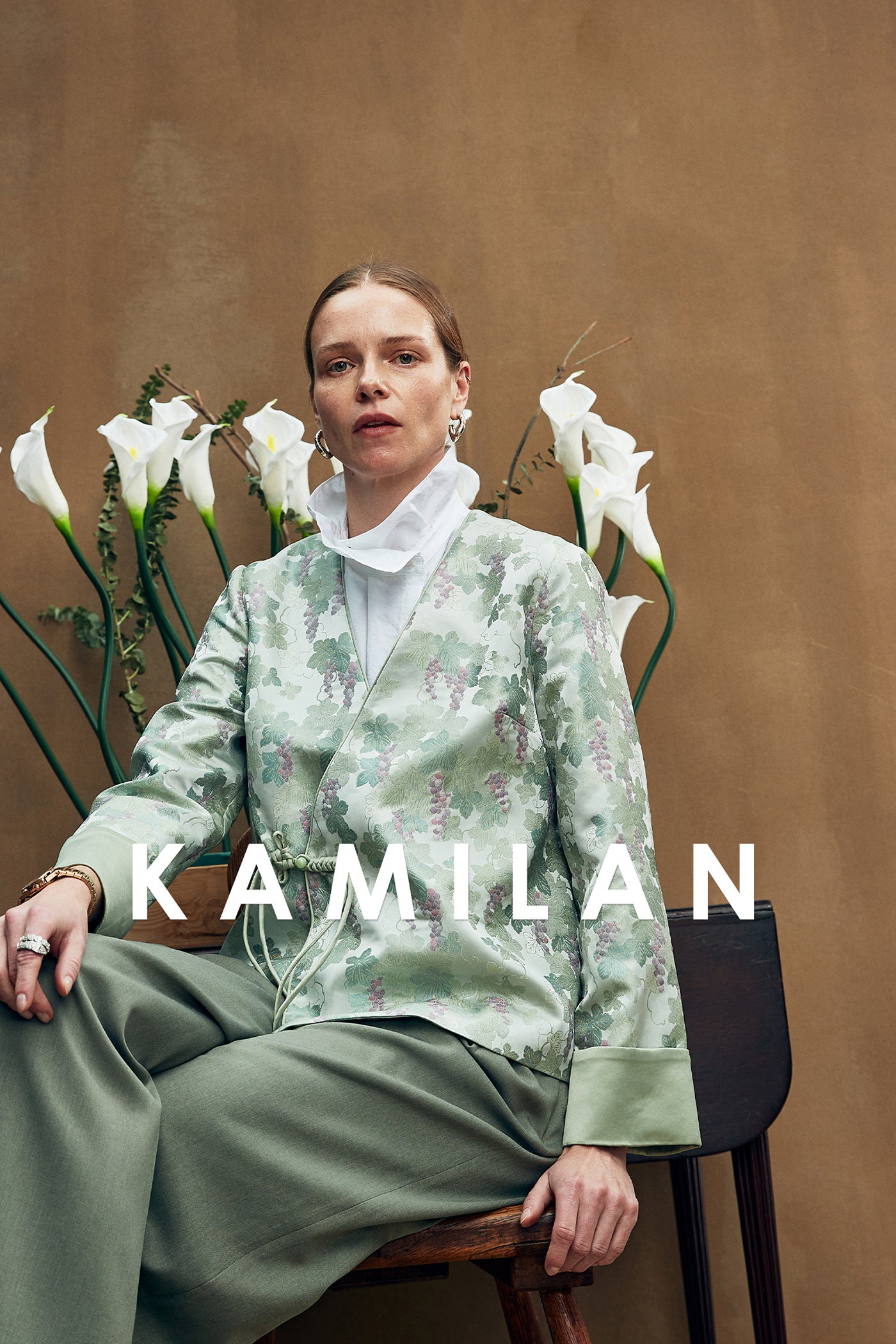 KAMILAN Floral Jacquard Jacket with Adjustable Drawstring Wais