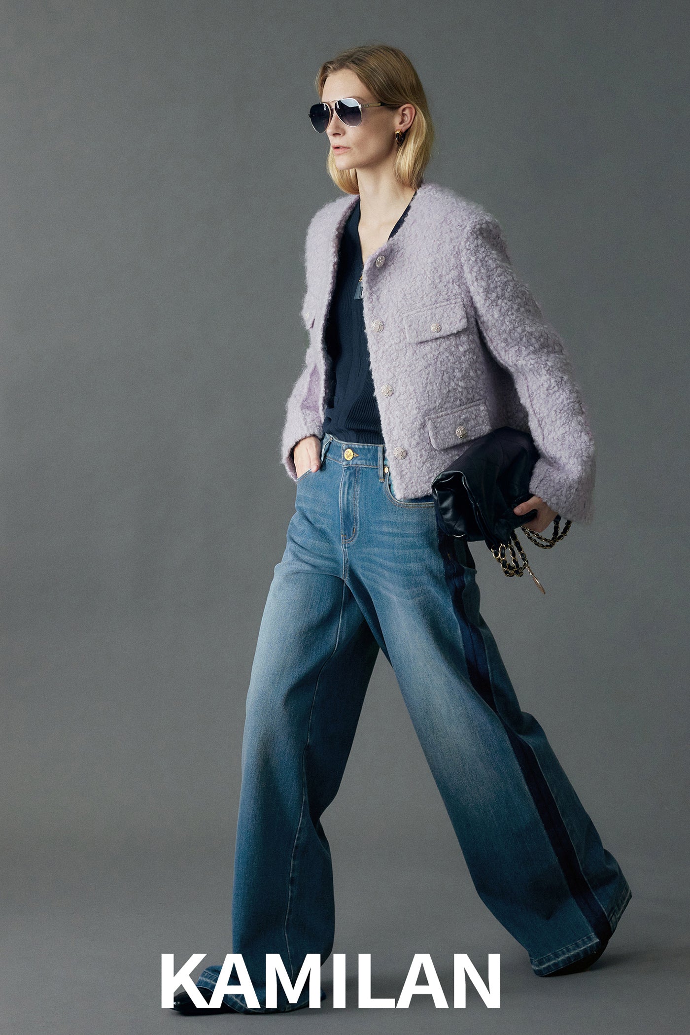 KAMILAN Lilac Wool-Blend Textured Short Jacket