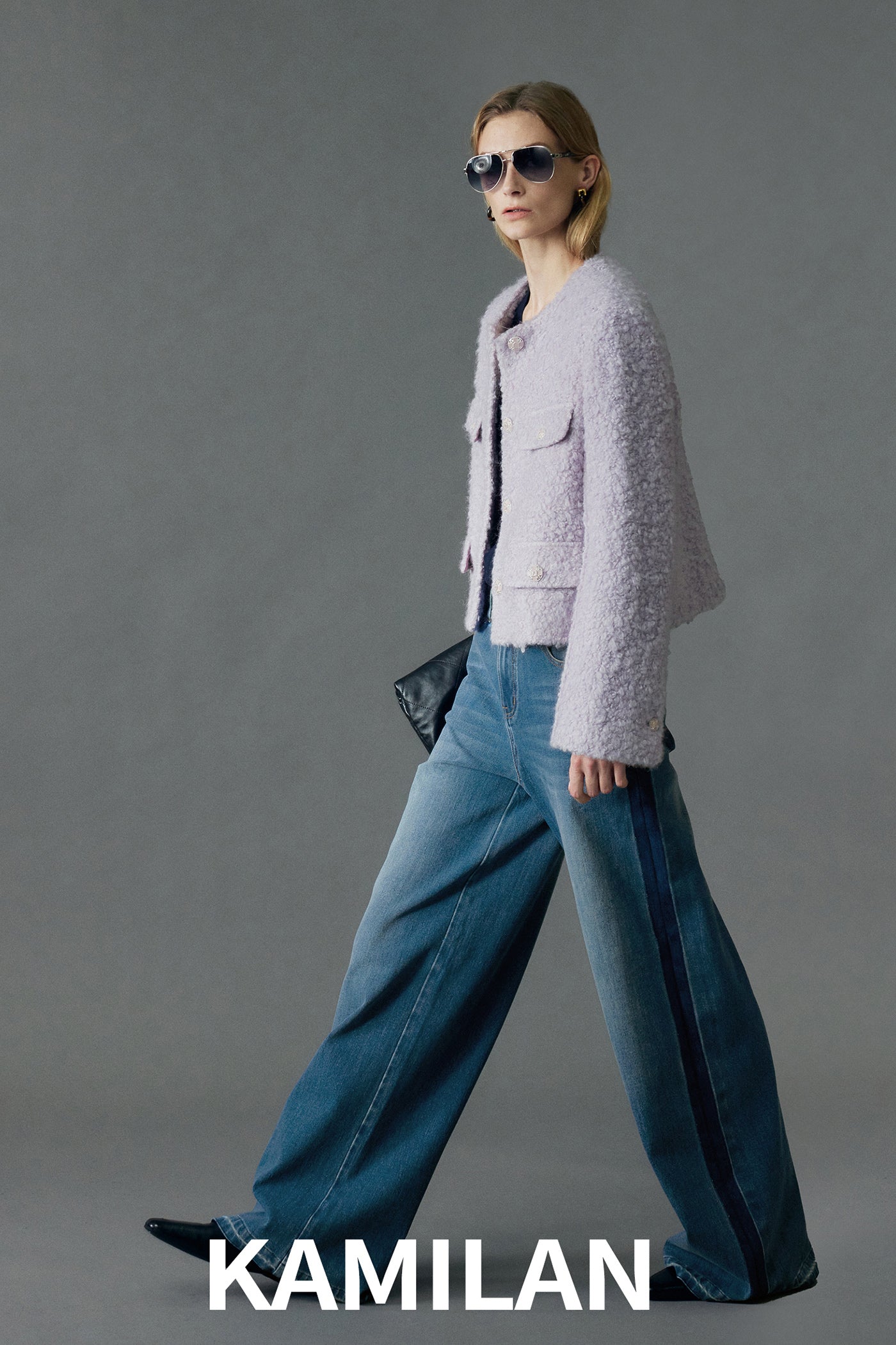 KAMILAN Lilac Wool-Blend Textured Short Jacket