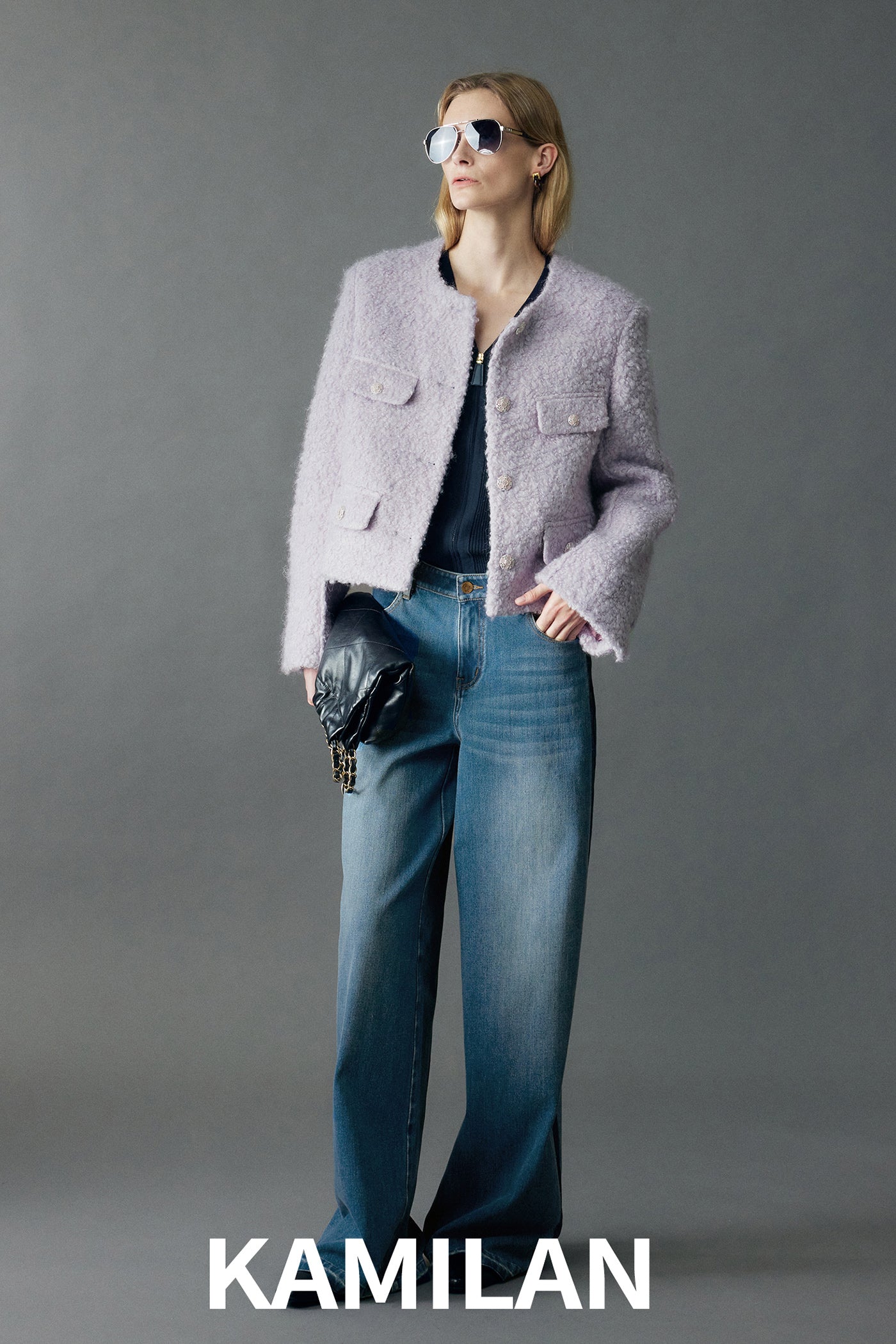 KAMILAN Lilac Wool-Blend Textured Short Jacket