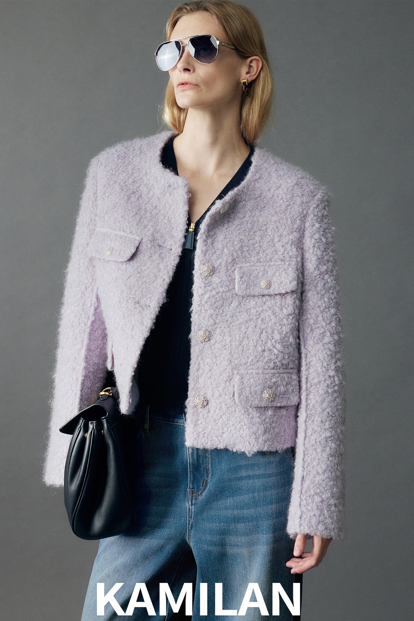 KAMILAN Lilac Wool-Blend Textured Short Jacket
