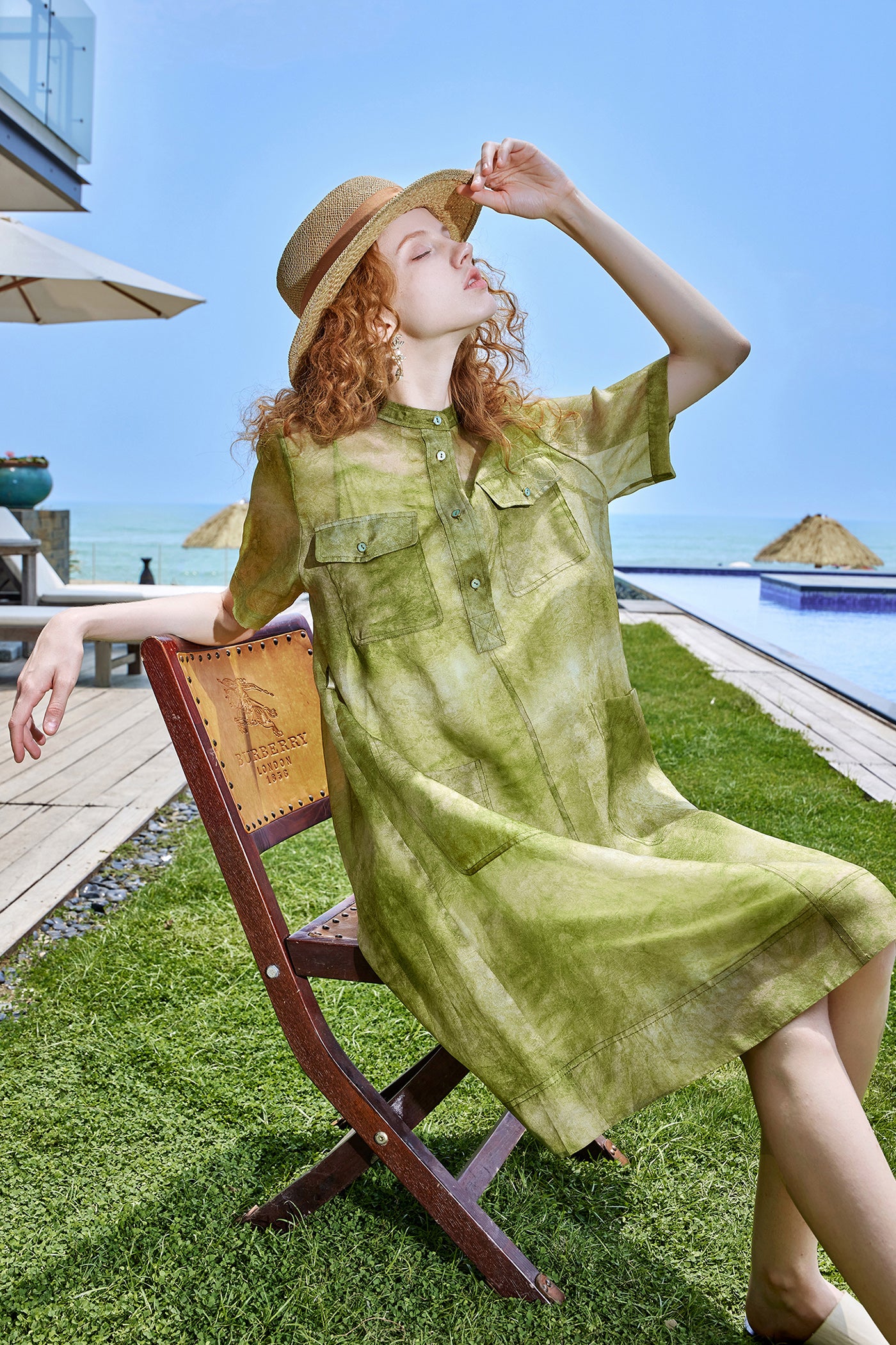 KAMILAN Multi-Pocket Mist-Dyed Mulberry Silk Dress