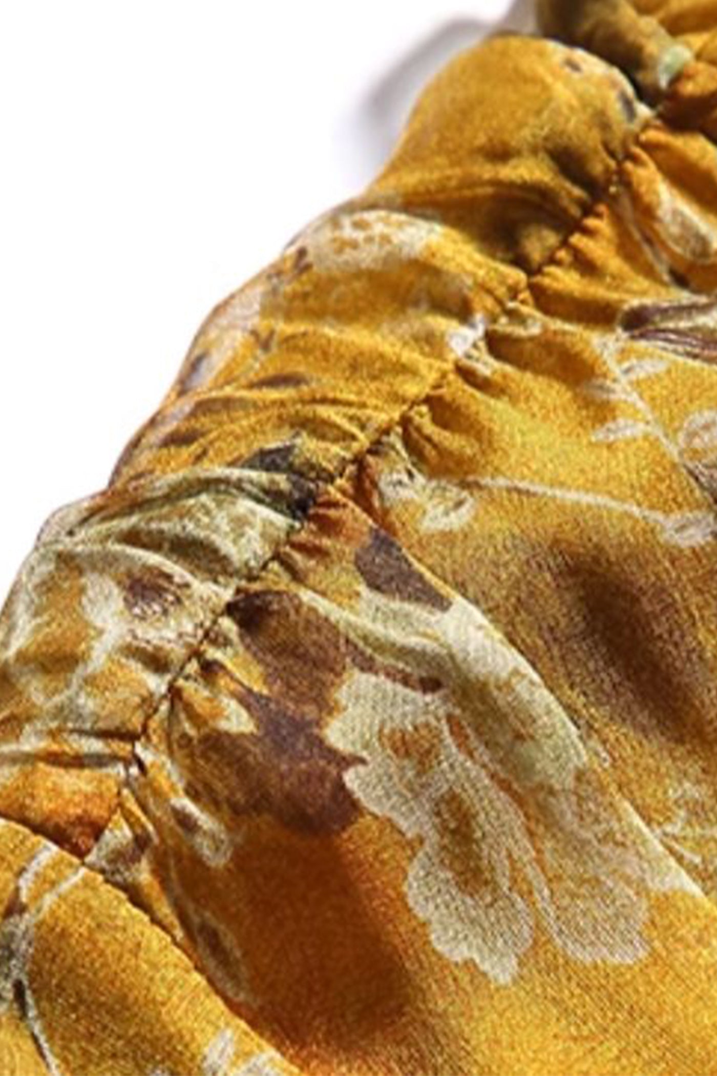 KAMILAN Floral Silk Midi Dress in Golden Blossom Print