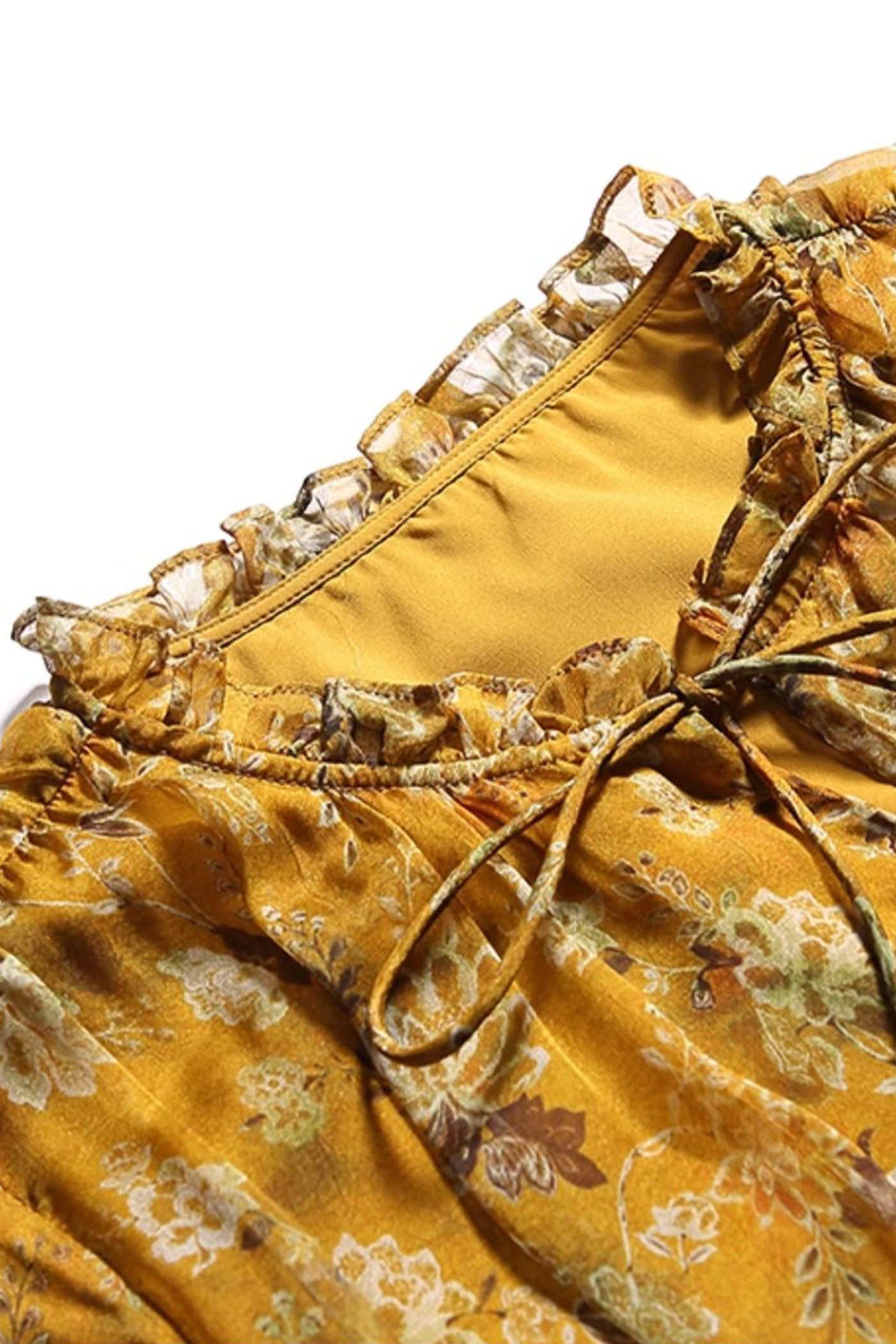 KAMILAN Floral Silk Midi Dress in Golden Blossom Print