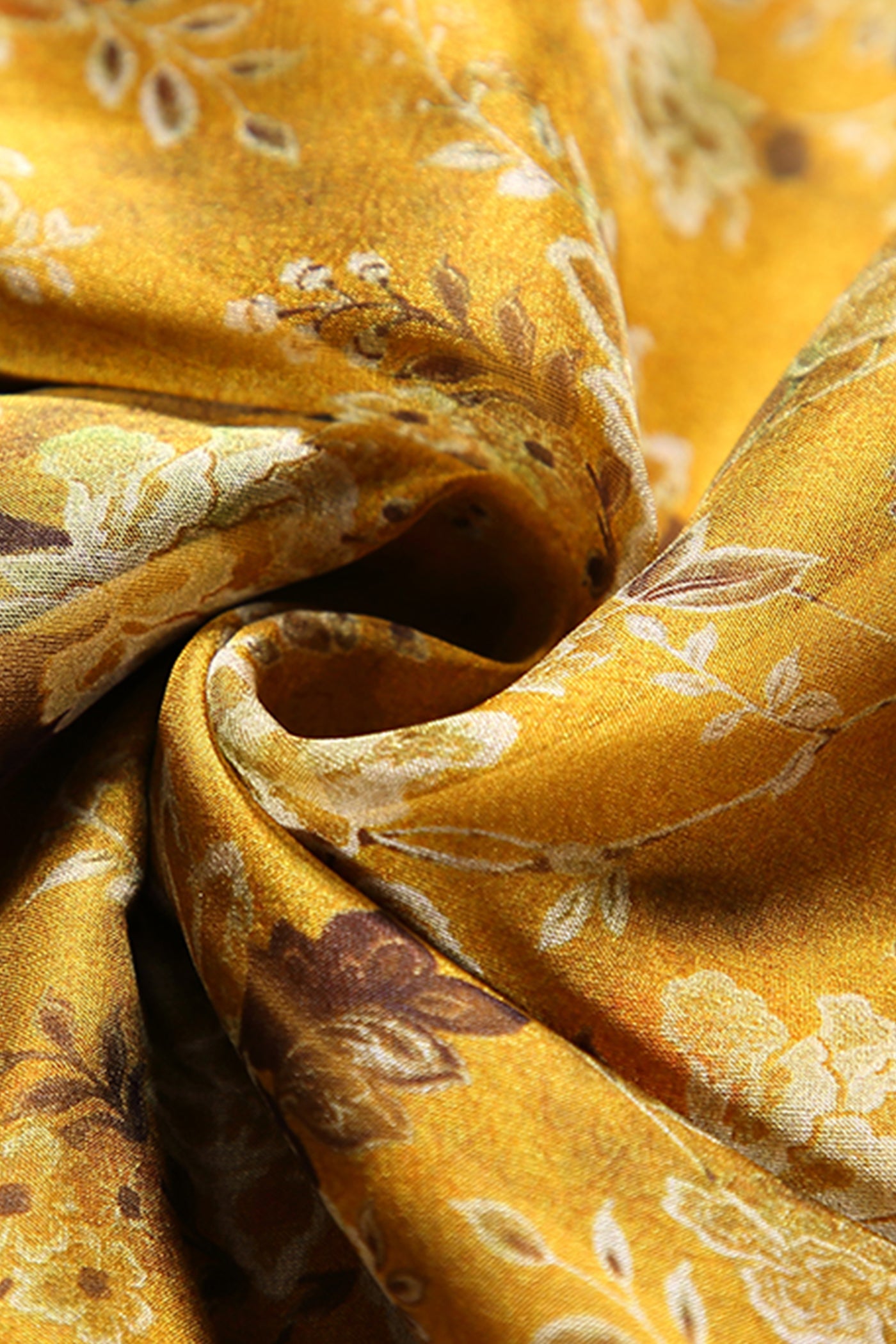 KAMILAN Floral Silk Midi Dress in Golden Blossom Print