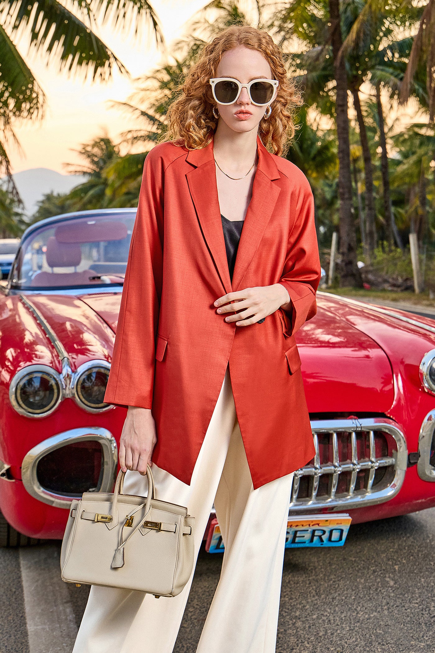 KAMILAN Lightweight Tailored Blazer in Burnt Orange