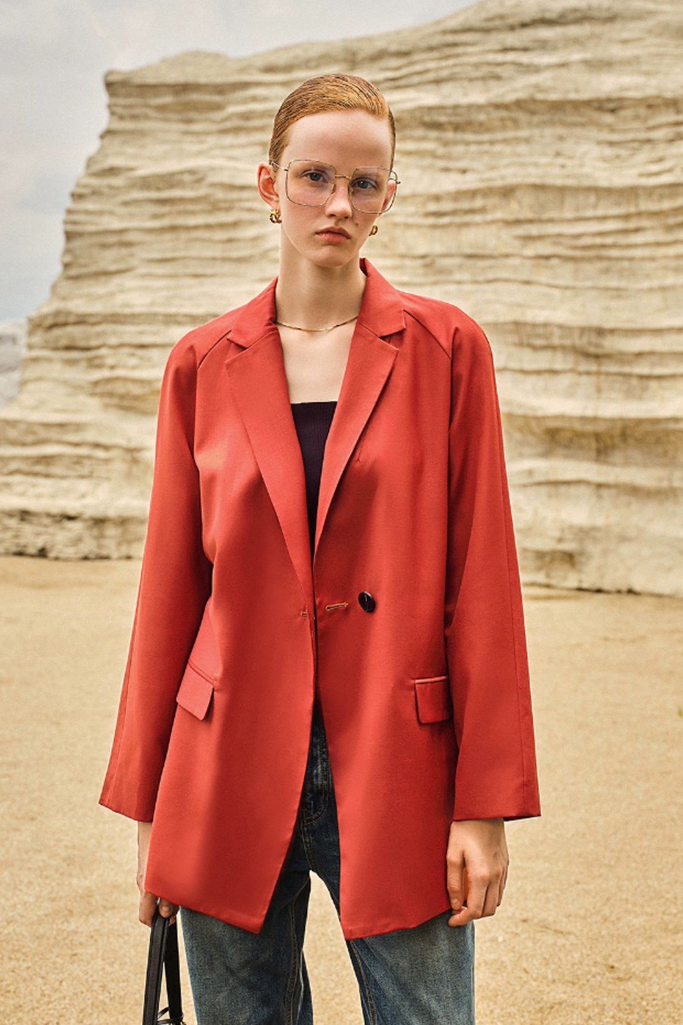 KAMILAN Lightweight Tailored Blazer in Burnt Orange