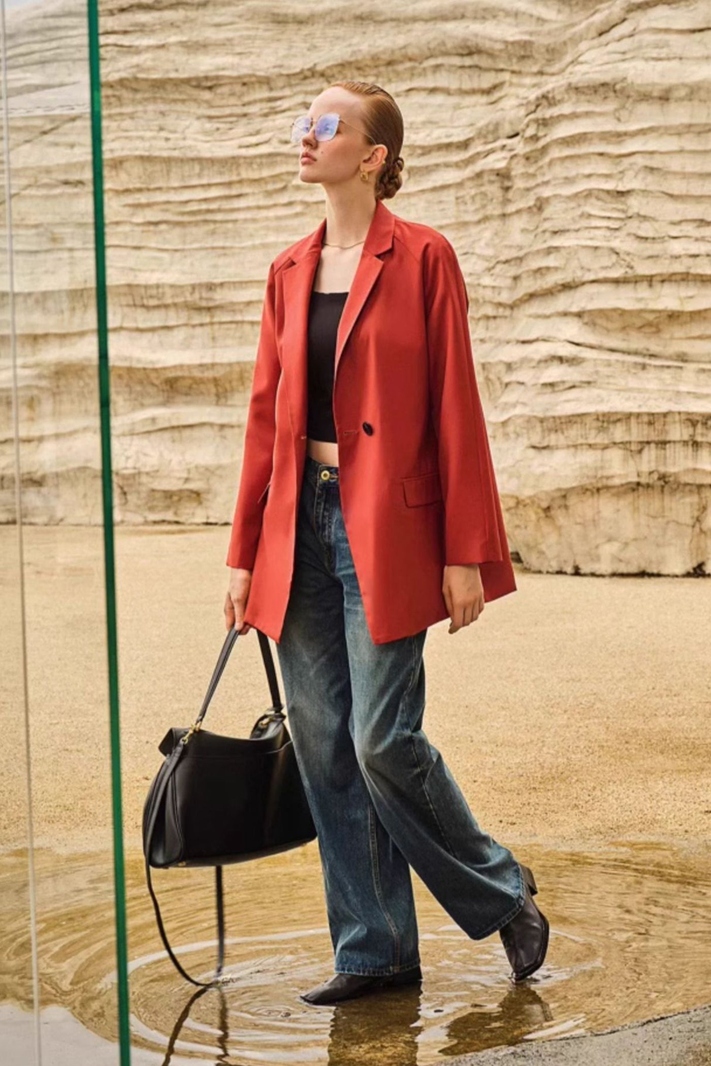 KAMILAN Lightweight Tailored Blazer in Burnt Orange