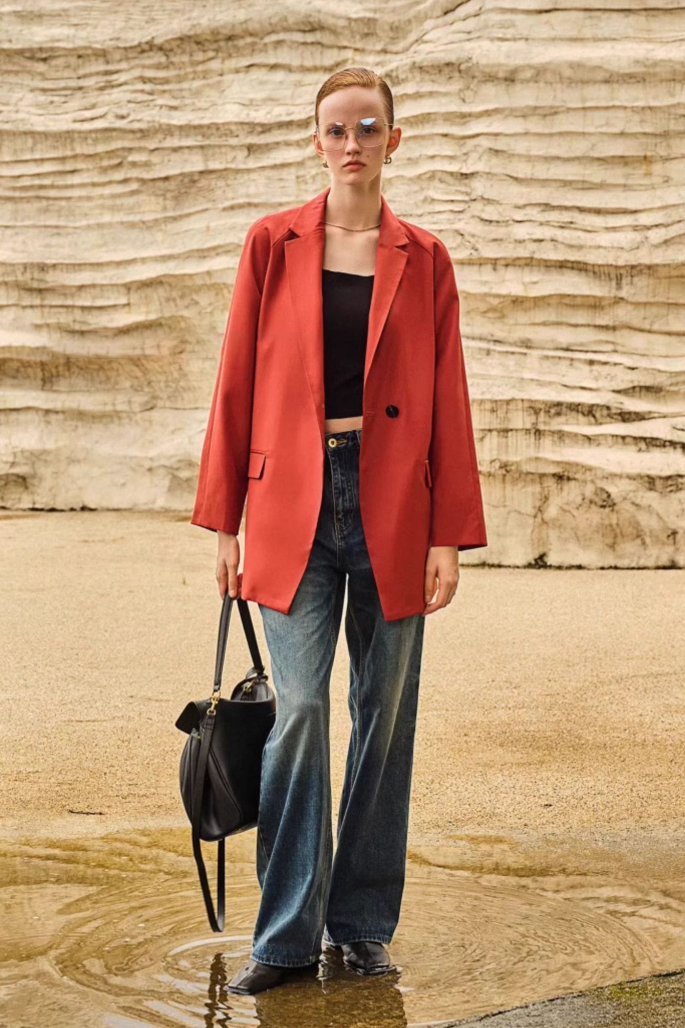 KAMILAN Lightweight Tailored Blazer in Burnt Orange