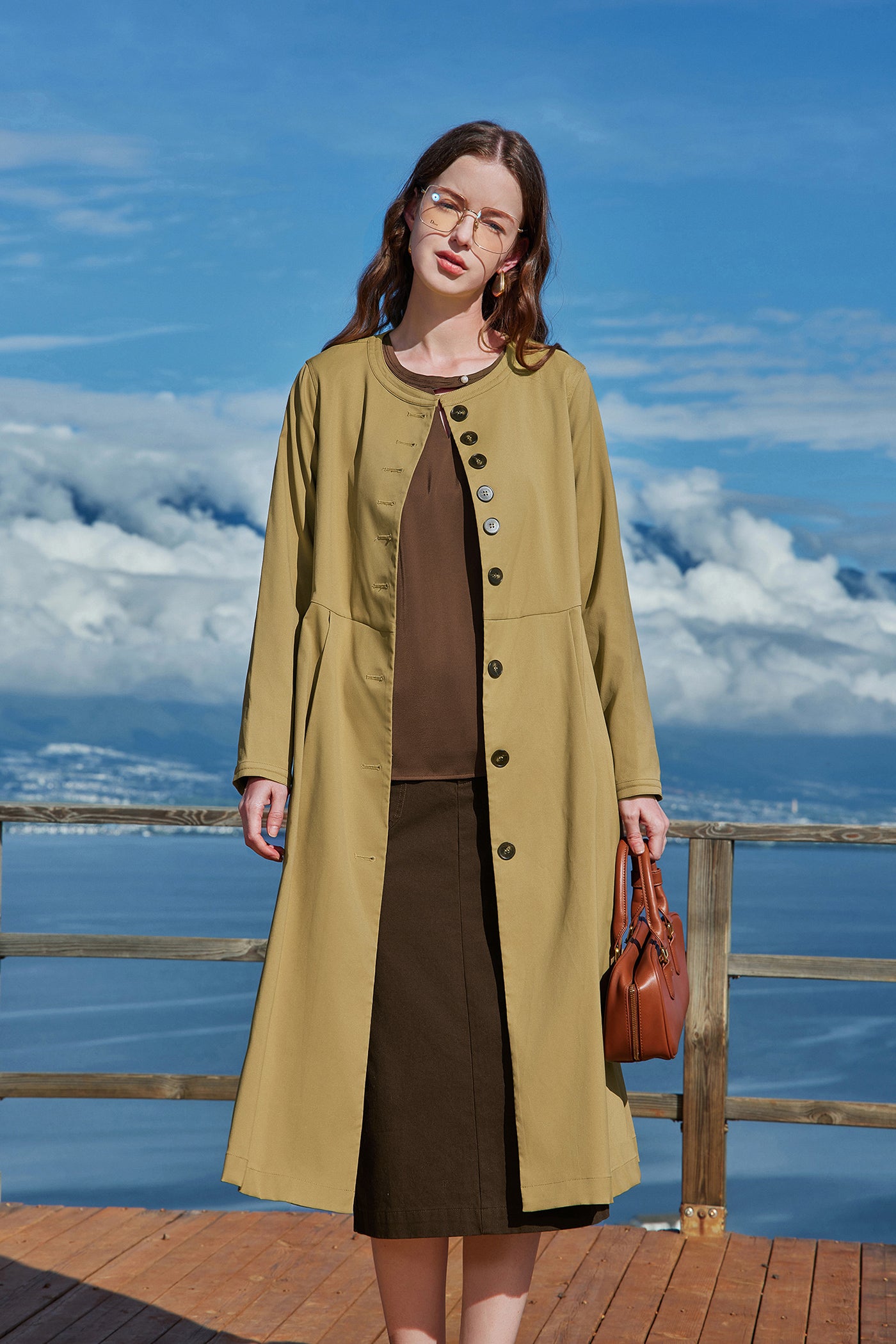 KAMILAN Minimalist Belted Long Trench Coat