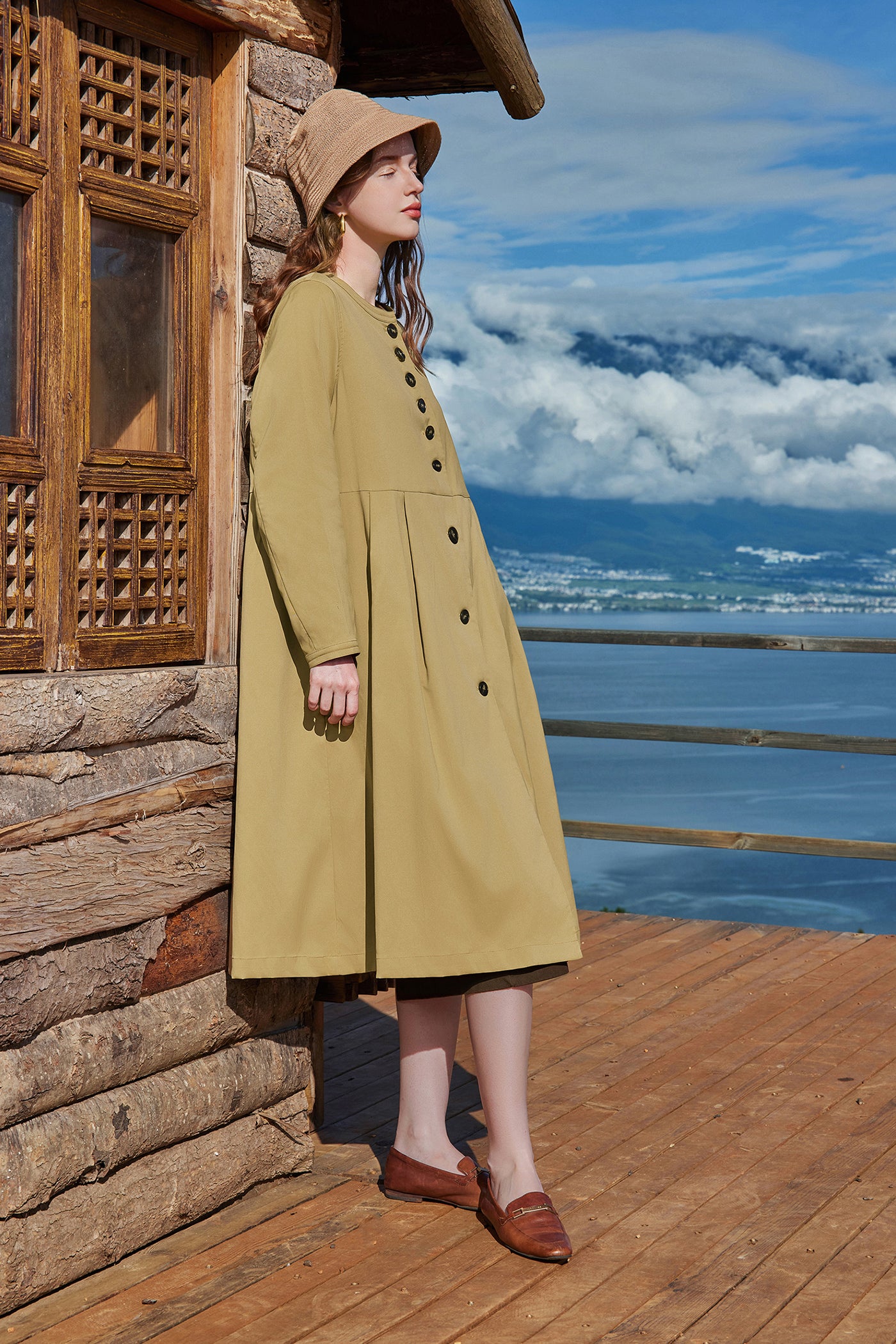 KAMILAN Minimalist Belted Long Trench Coat