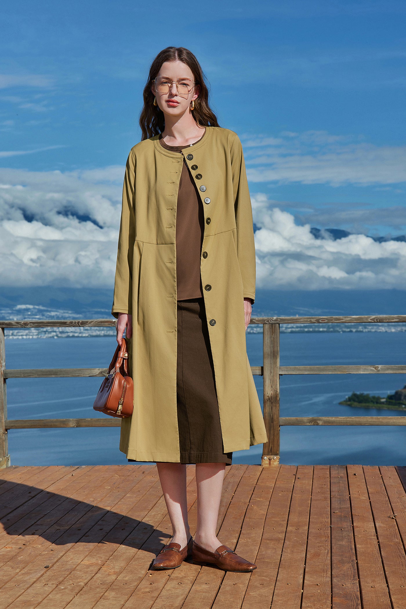 KAMILAN Minimalist Belted Long Trench Coat