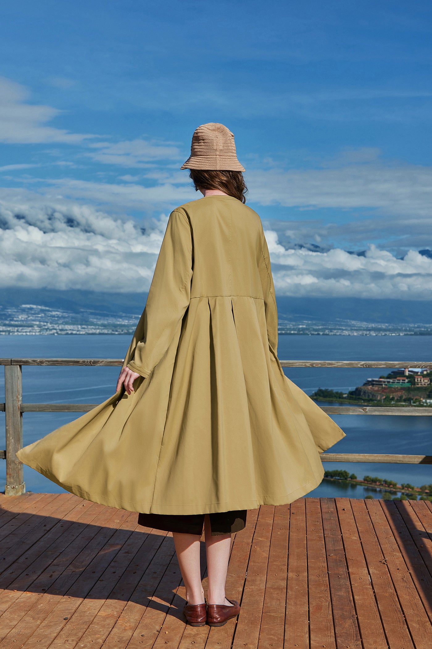 KAMILAN Minimalist Belted Long Trench Coat
