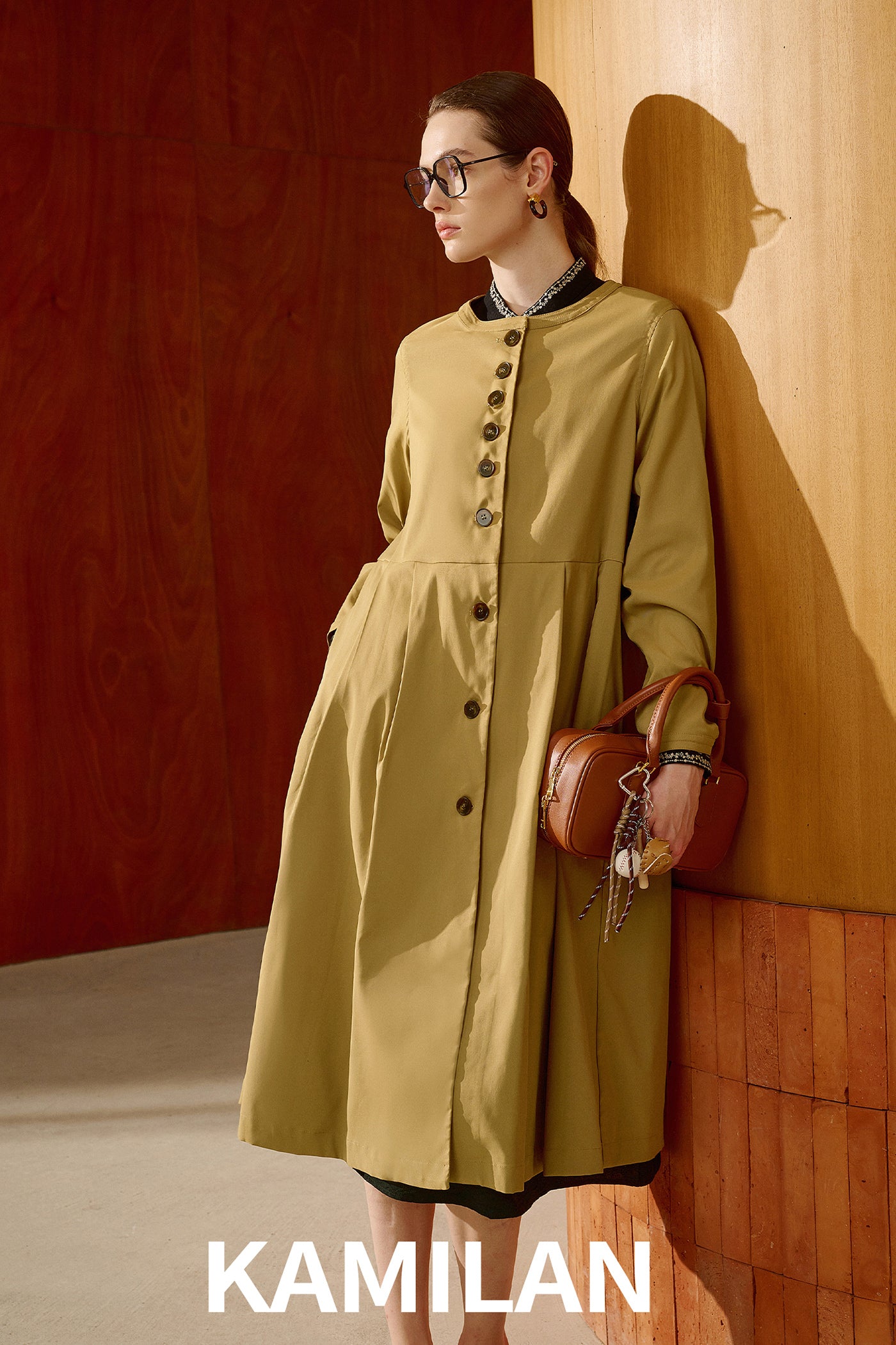 KAMILAN Minimalist Belted Long Trench Coat