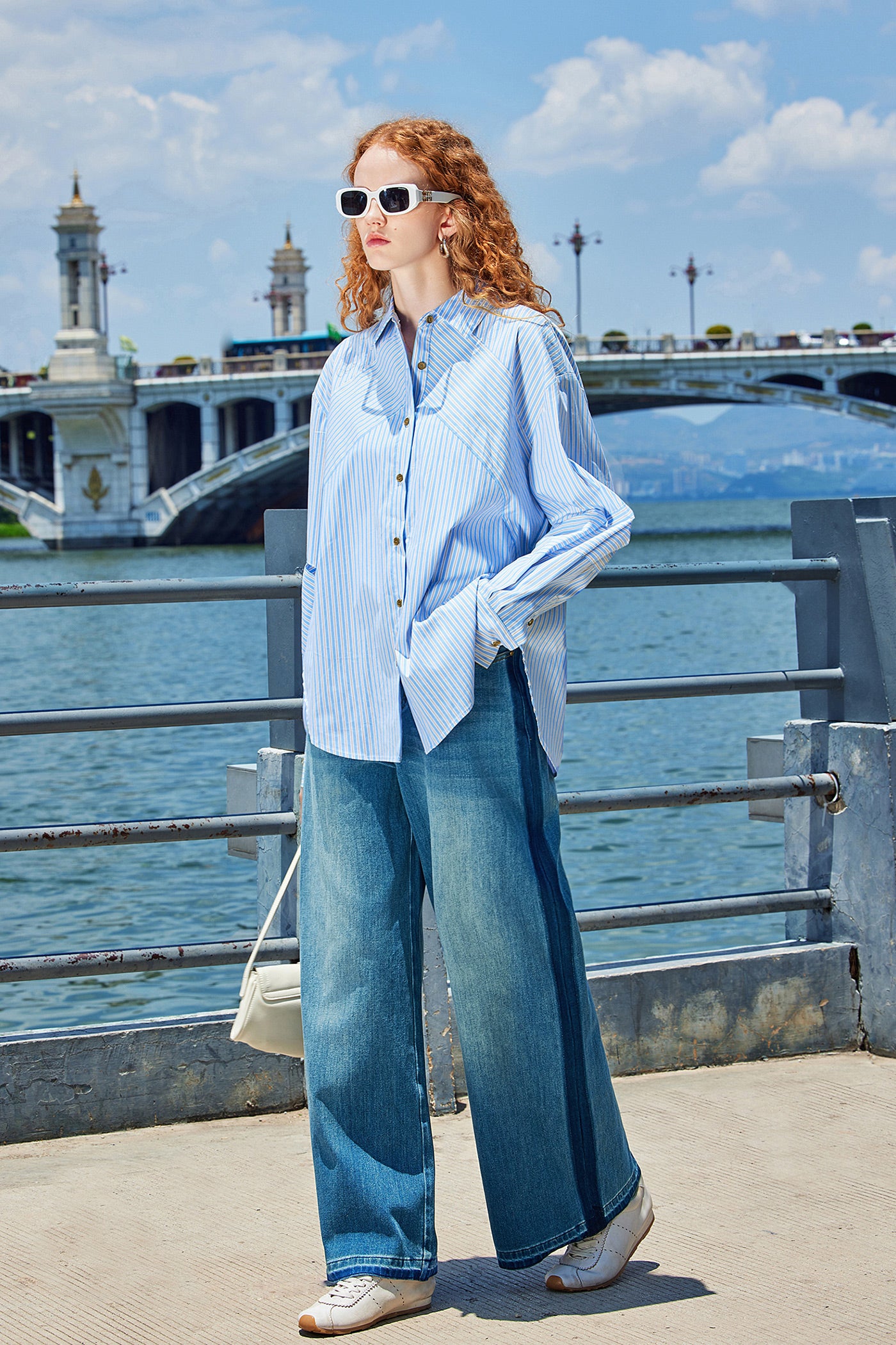 KAMILAN High-Rise Washed Wide-Leg Denim Trousers