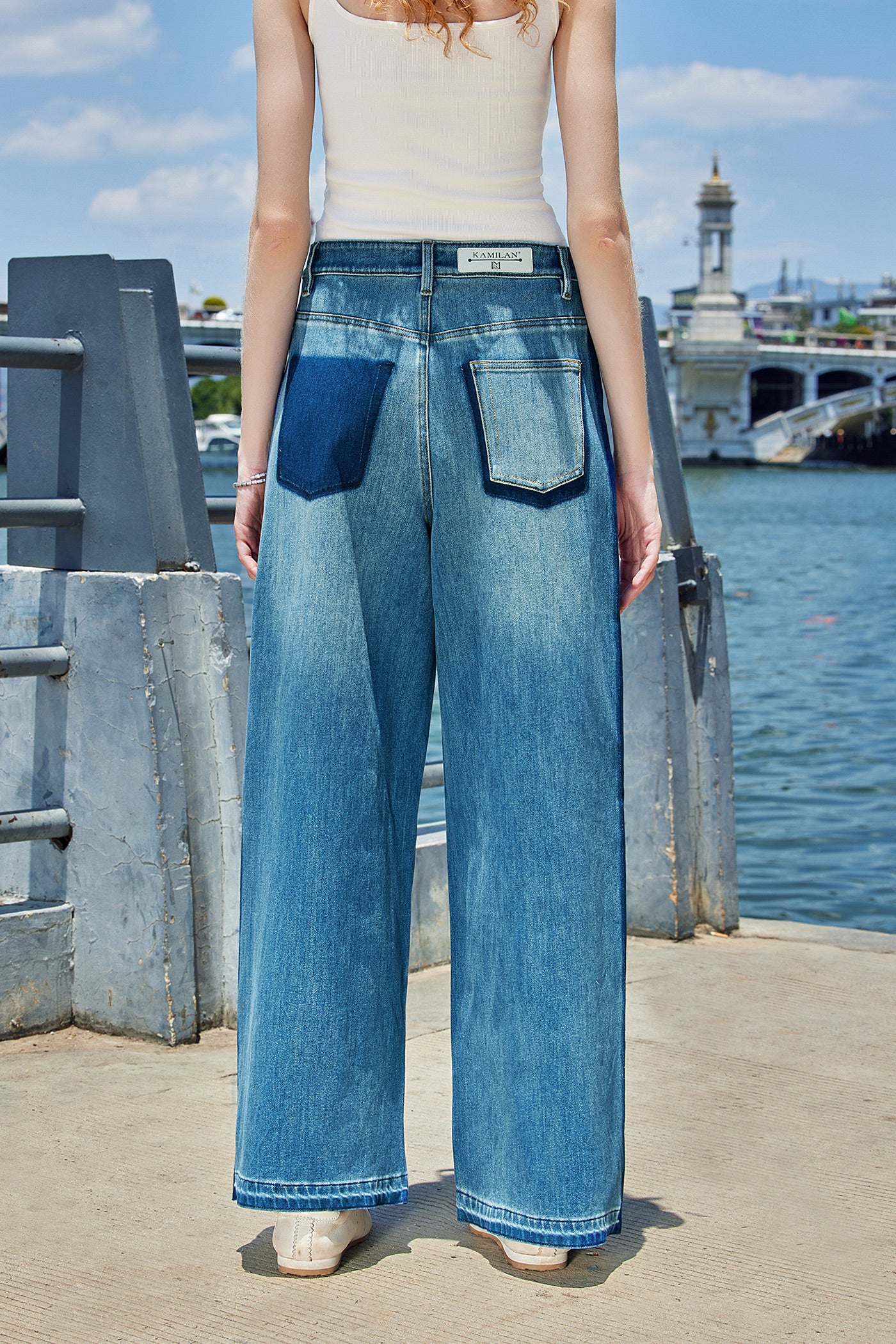 KAMILAN High-Rise Washed Wide-Leg Denim Trousers