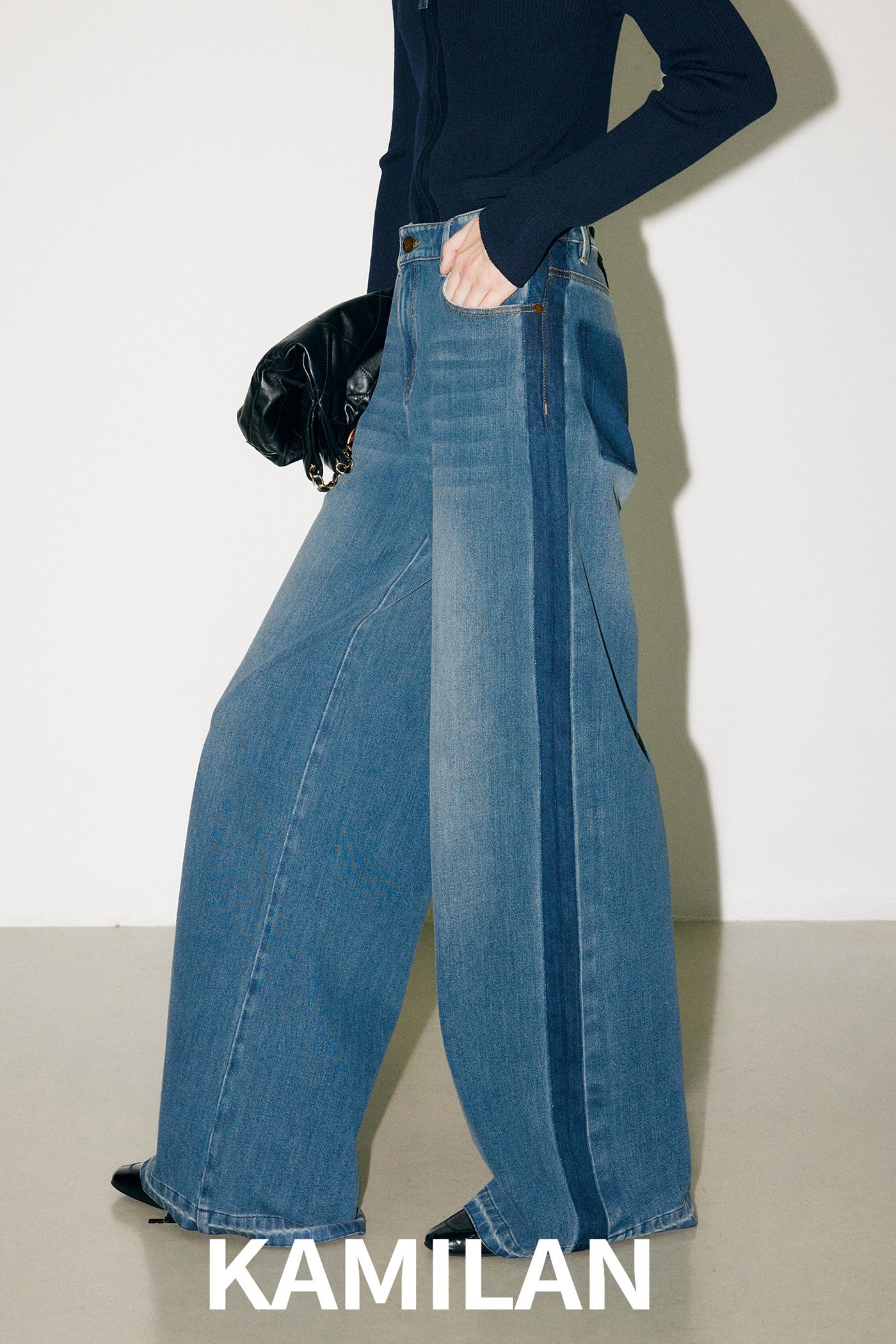 KAMILAN High-Rise Washed Wide-Leg Denim Trousers