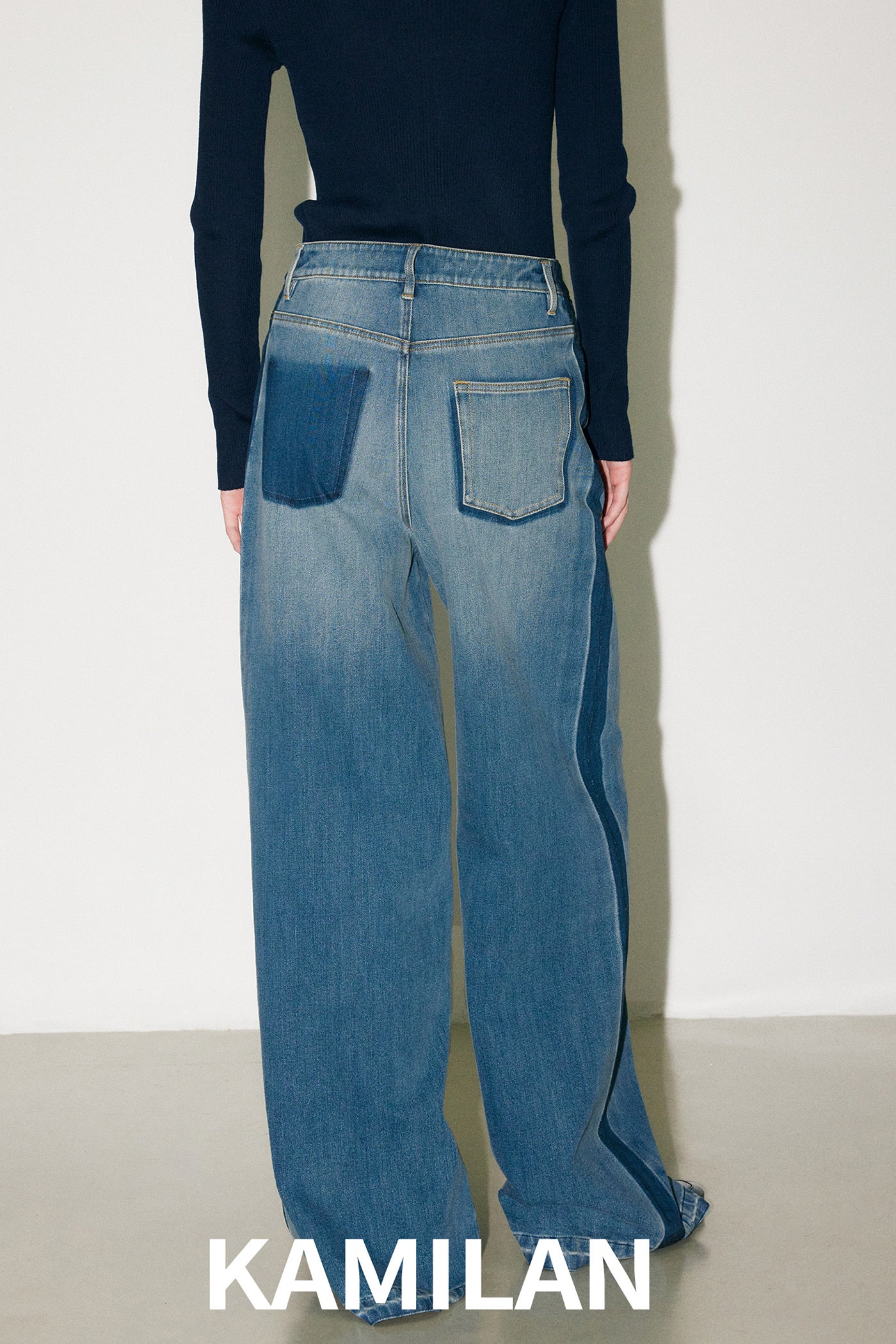 KAMILAN High-Rise Washed Wide-Leg Denim Trousers