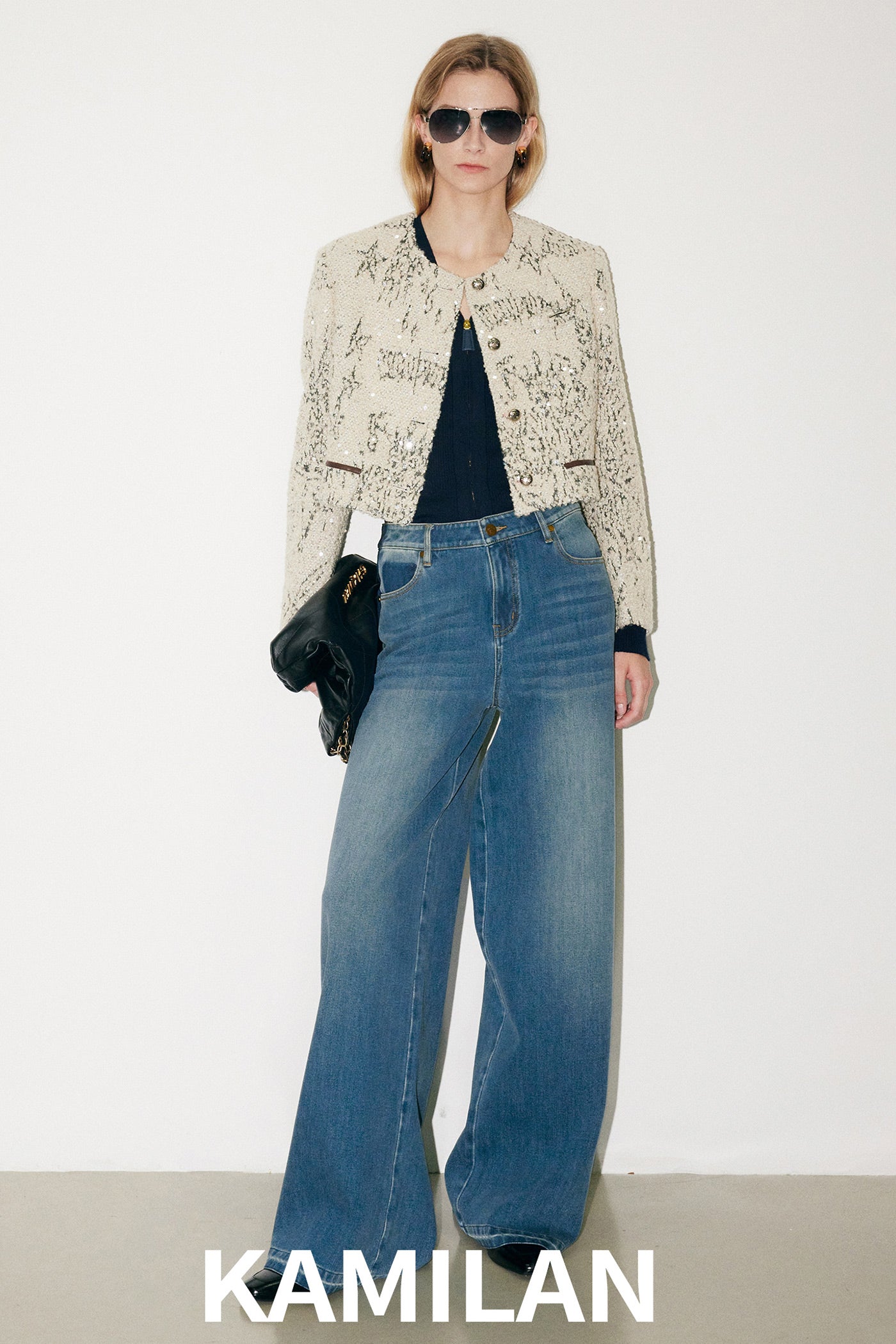 KAMILAN High-Rise Washed Wide-Leg Denim Trousers