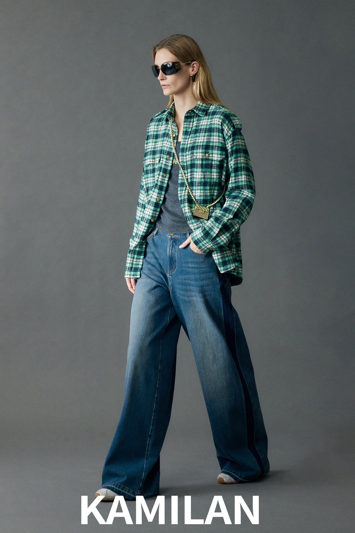 KAMILAN High-Rise Washed Wide-Leg Denim Trousers