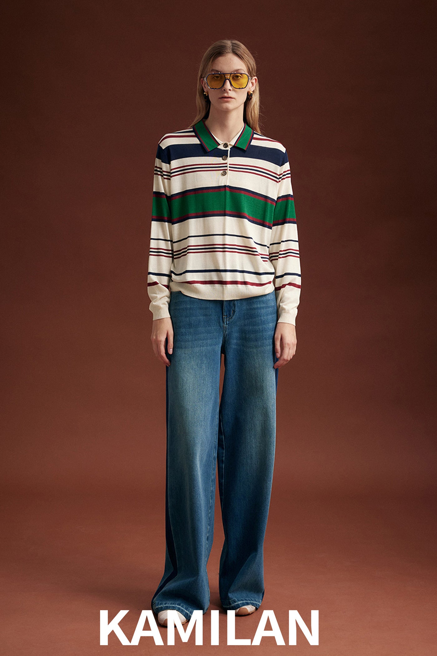 KAMILAN High-Rise Washed Wide-Leg Denim Trousers