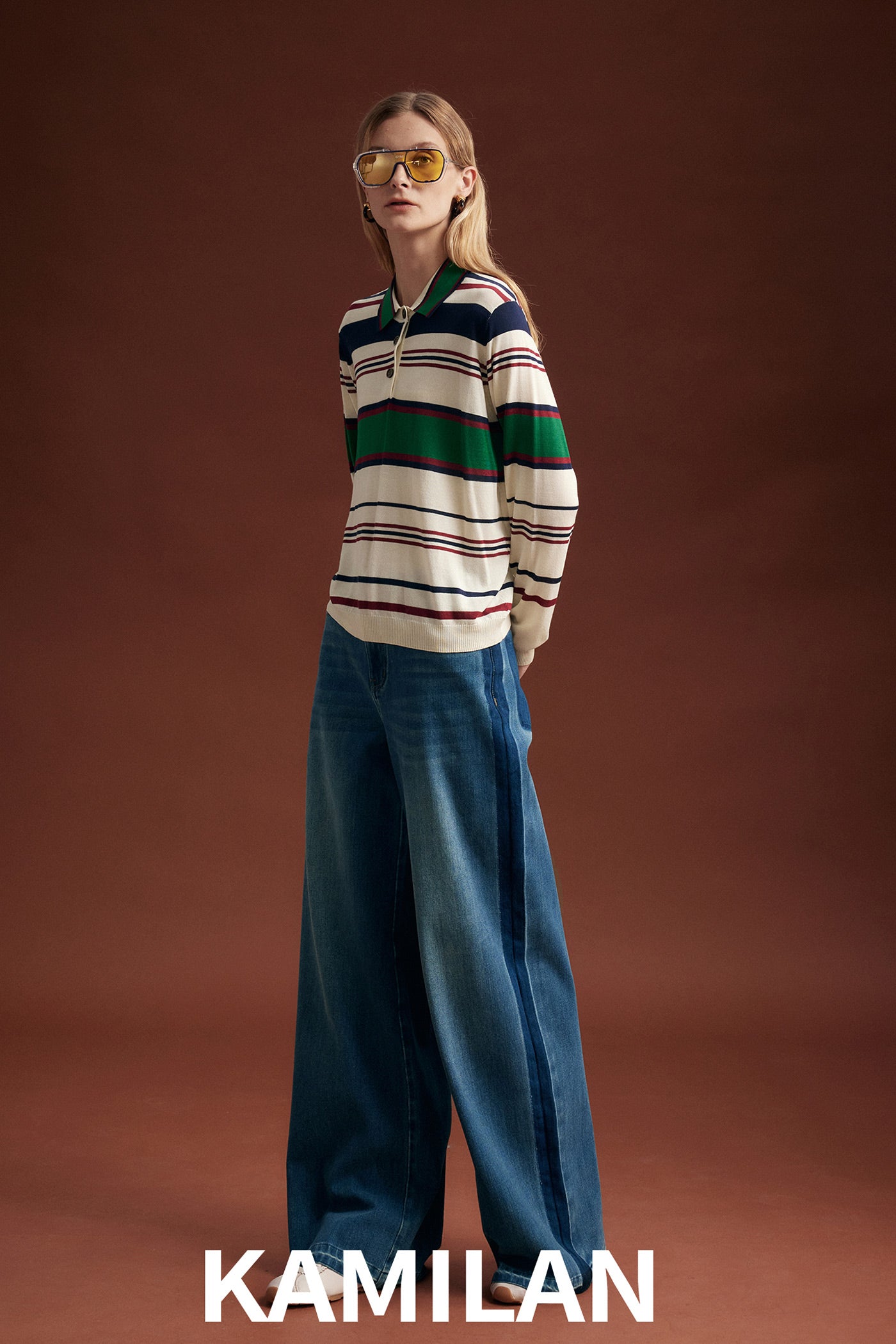 KAMILAN High-Rise Washed Wide-Leg Denim Trousers