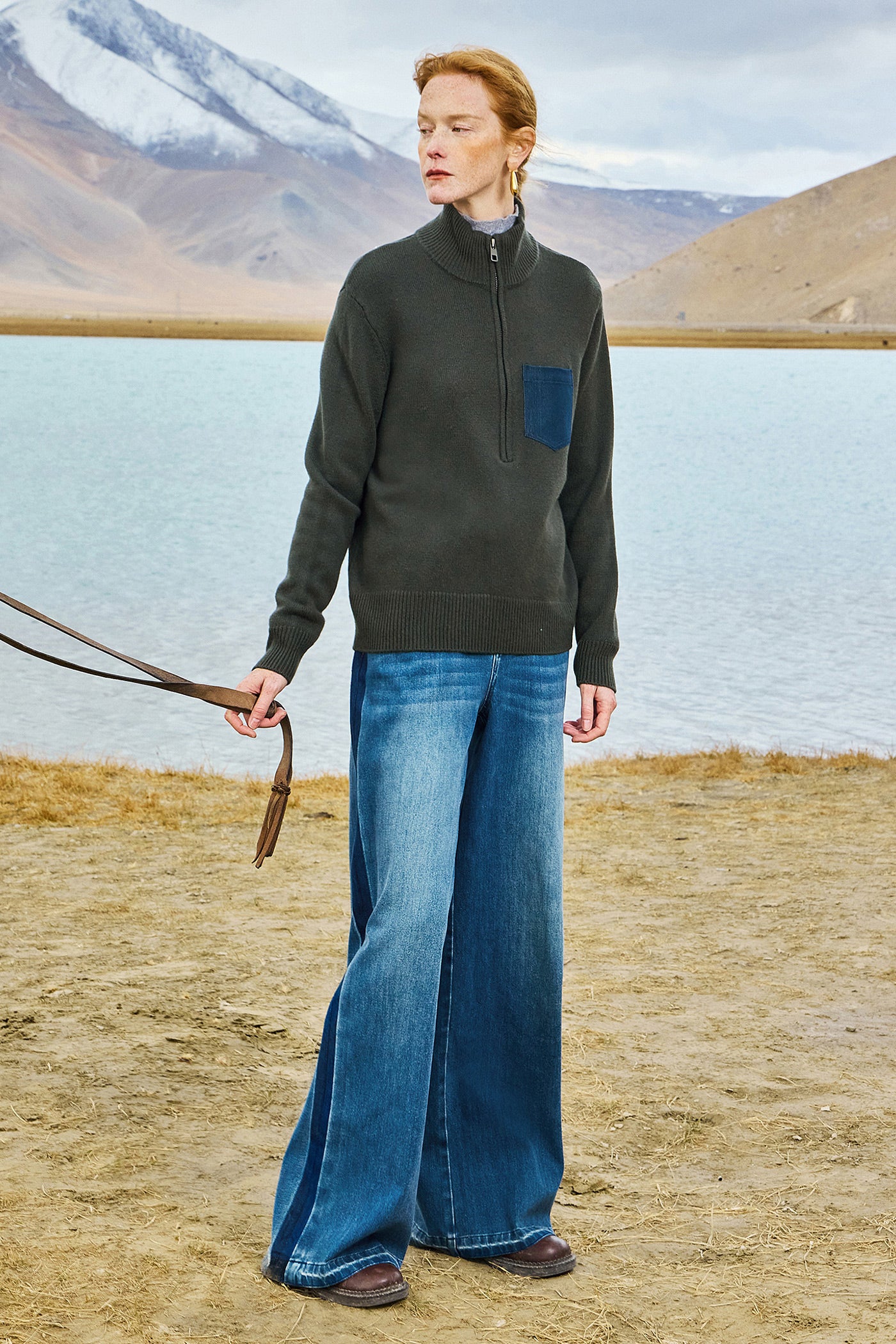 KAMILAN High-Rise Washed Wide-Leg Denim Trousers