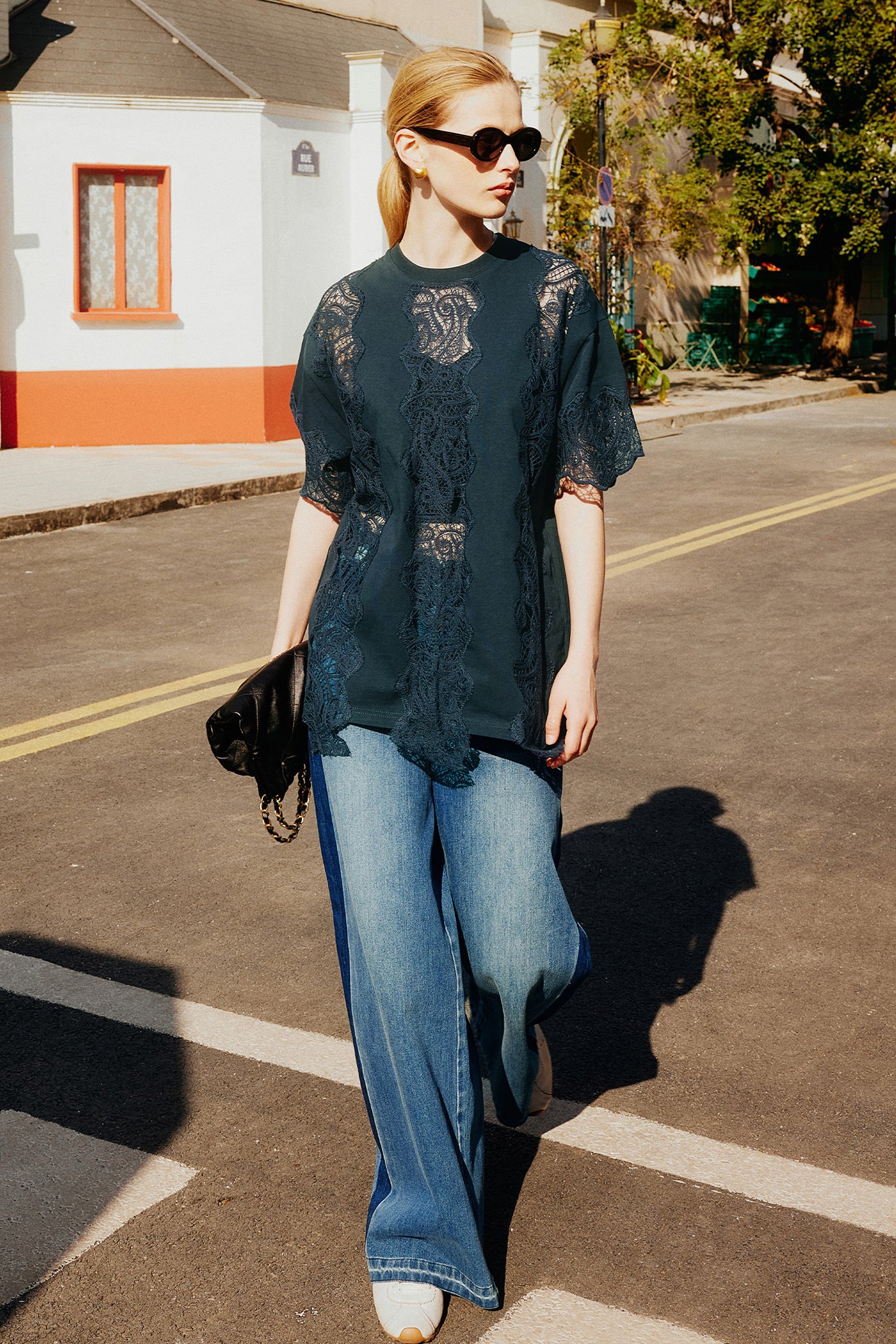 KAMILAN High-Rise Washed Wide-Leg Denim Trousers