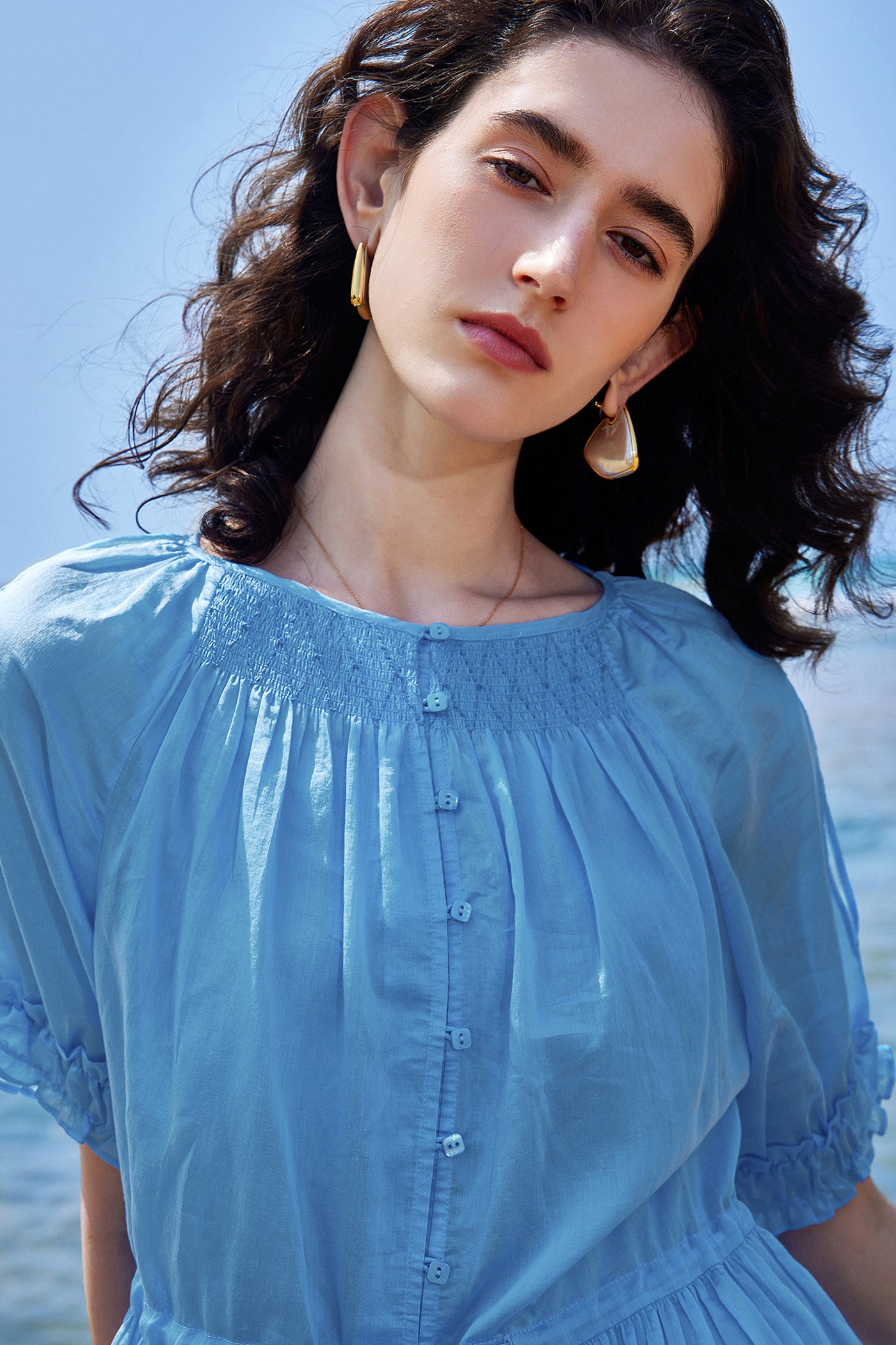 KAMILAN Gathered Midi Dress with Delicate Tie Detailing
