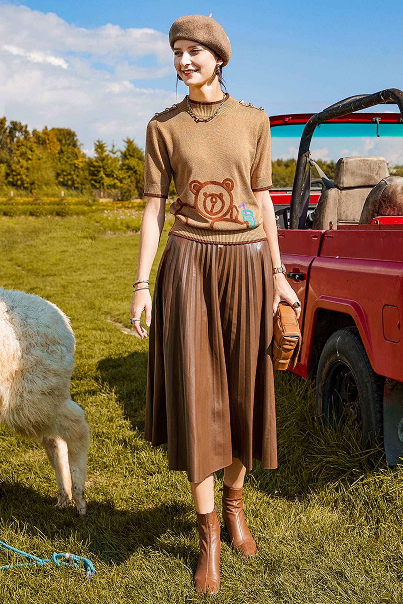 KAMILAN Women's PU Leather Pleated Skirt – 2025 Autumn Winter New Mid-Length A-Line Skirt
