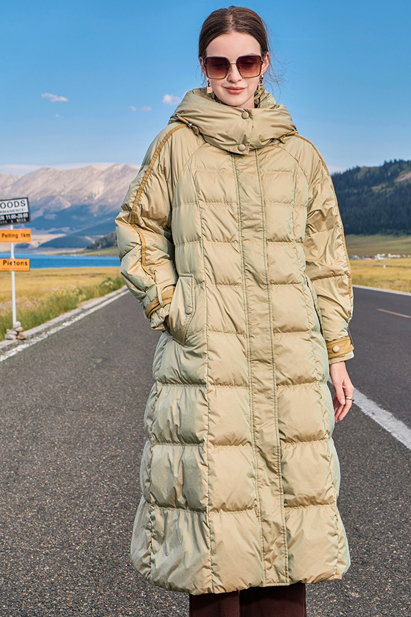 KAMILAN Women's White Goose Down Coat – 2025 Winter New Mid-Length Hooded Puffer Jacket