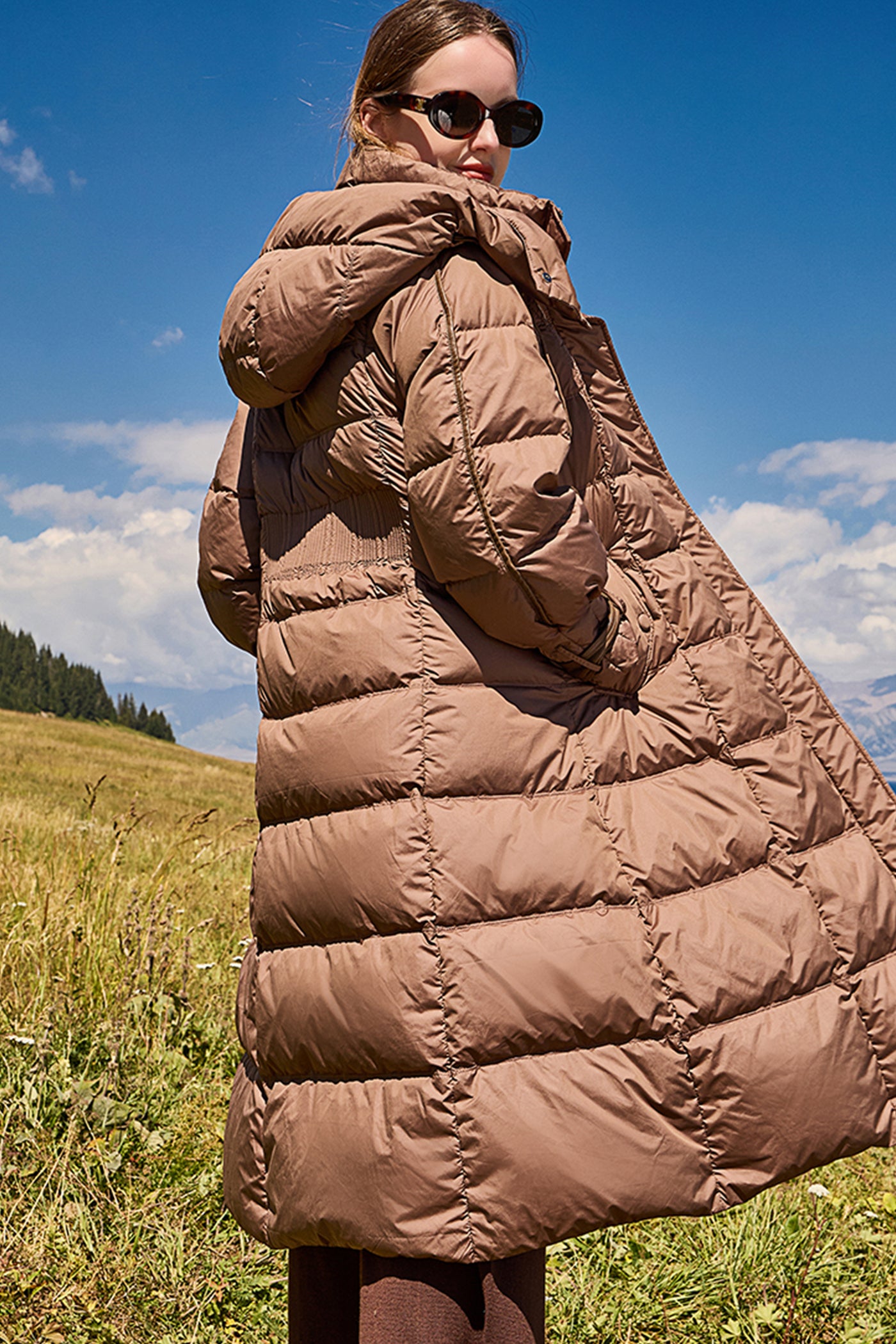 KAMILAN Women's White Goose Down Coat – 2025 Winter New Mid-Length Hooded Puffer Jacket